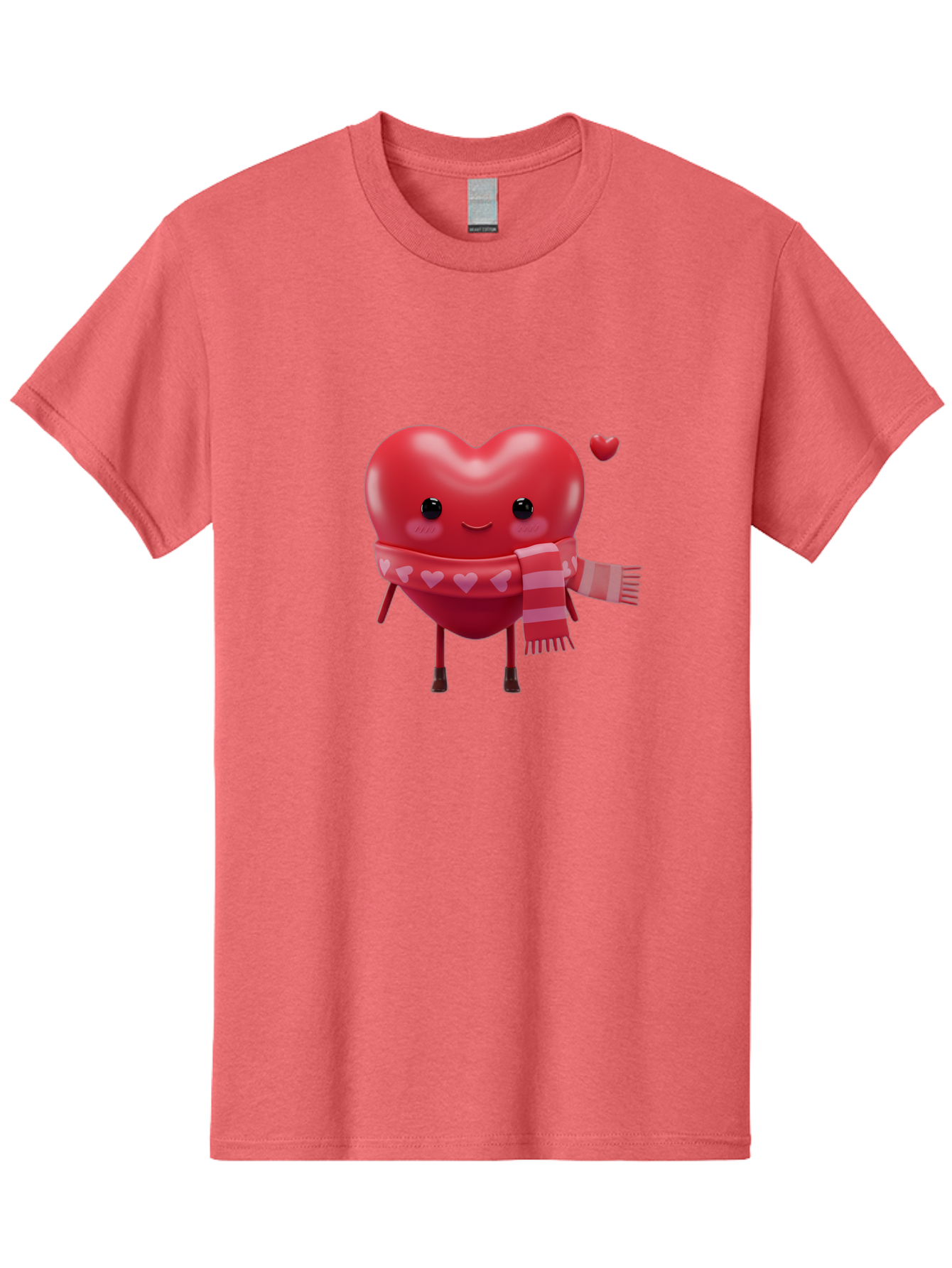 Heart-With-Scarf-4 Men'S Graphic Tee, 100% Cotton, Comfortable Casual Summer Wear, Machine Washable, Cartoon Heart, Heart Character, Smiling Face, Pink Scarf, Love Symbol, Valentines Day, Heart Pattern, Cute Design, Adorable Illustration, Bae045 5