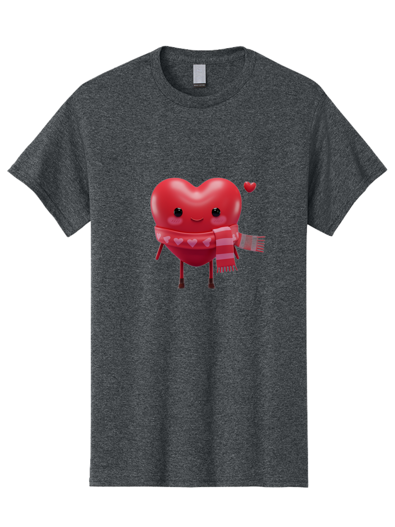 Heart-With-Scarf-4 Men'S Graphic Tee, 100% Cotton, Comfortable Casual Summer Wear, Machine Washable, Cartoon Heart, Heart Character, Smiling Face, Pink Scarf, Love Symbol, Valentines Day, Heart Pattern, Cute Design, Adorable Illustration, Bae045 9