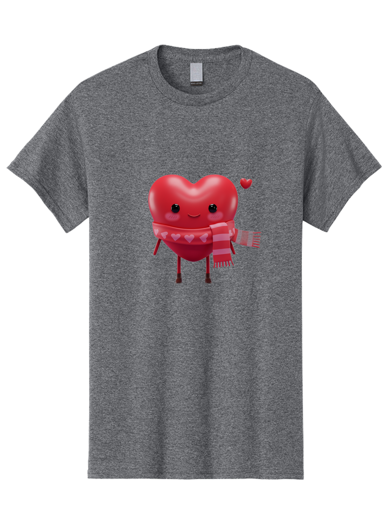 Heart-With-Scarf-4 Men'S Graphic Tee, 100% Cotton, Comfortable Casual Summer Wear, Machine Washable, Cartoon Heart, Heart Character, Smiling Face, Pink Scarf, Love Symbol, Valentines Day, Heart Pattern, Cute Design, Adorable Illustration, Bae045 10