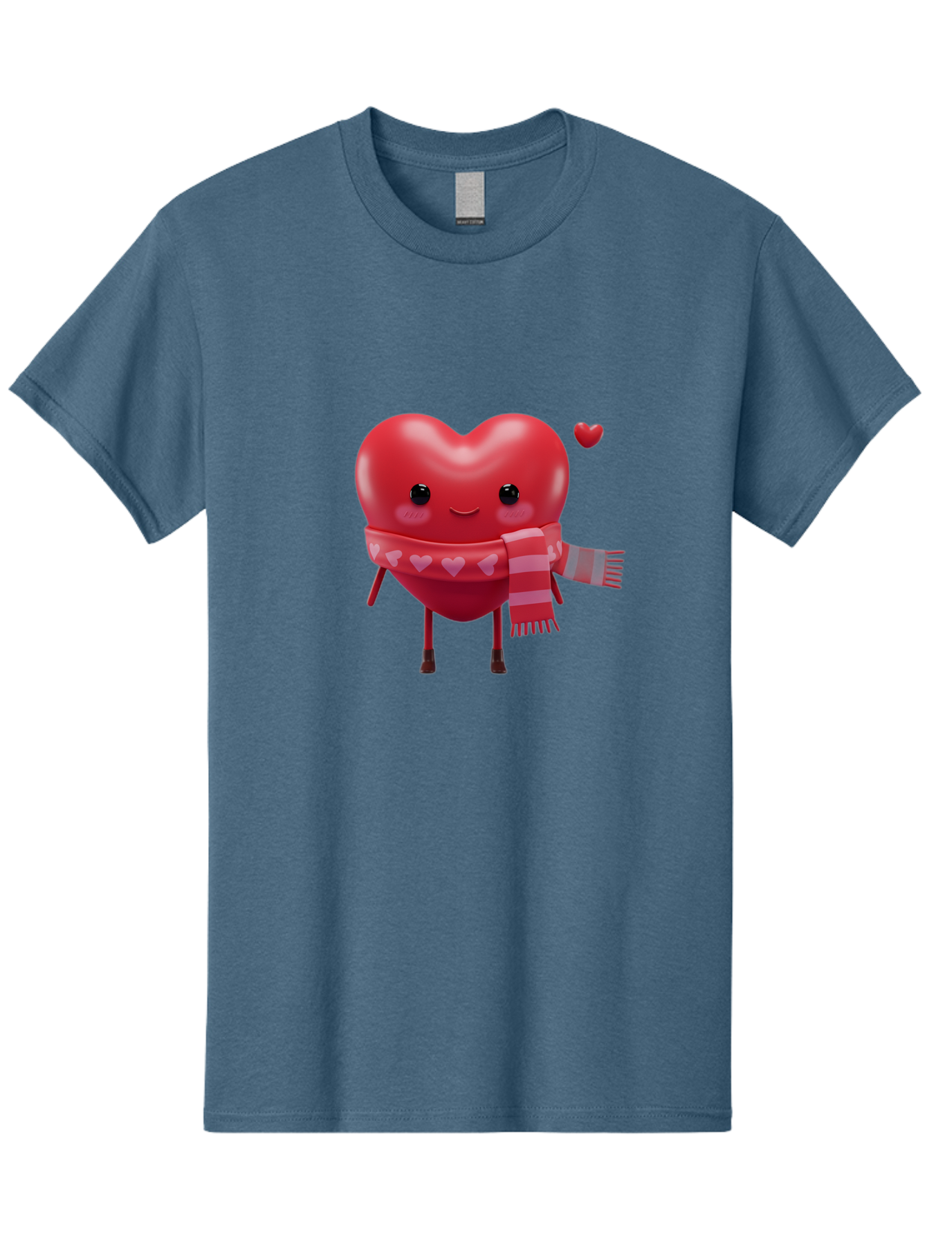 Heart-With-Scarf-4 Men'S Graphic Tee, 100% Cotton, Comfortable Casual Summer Wear, Machine Washable, Cartoon Heart, Heart Character, Smiling Face, Pink Scarf, Love Symbol, Valentines Day, Heart Pattern, Cute Design, Adorable Illustration, Bae045 15