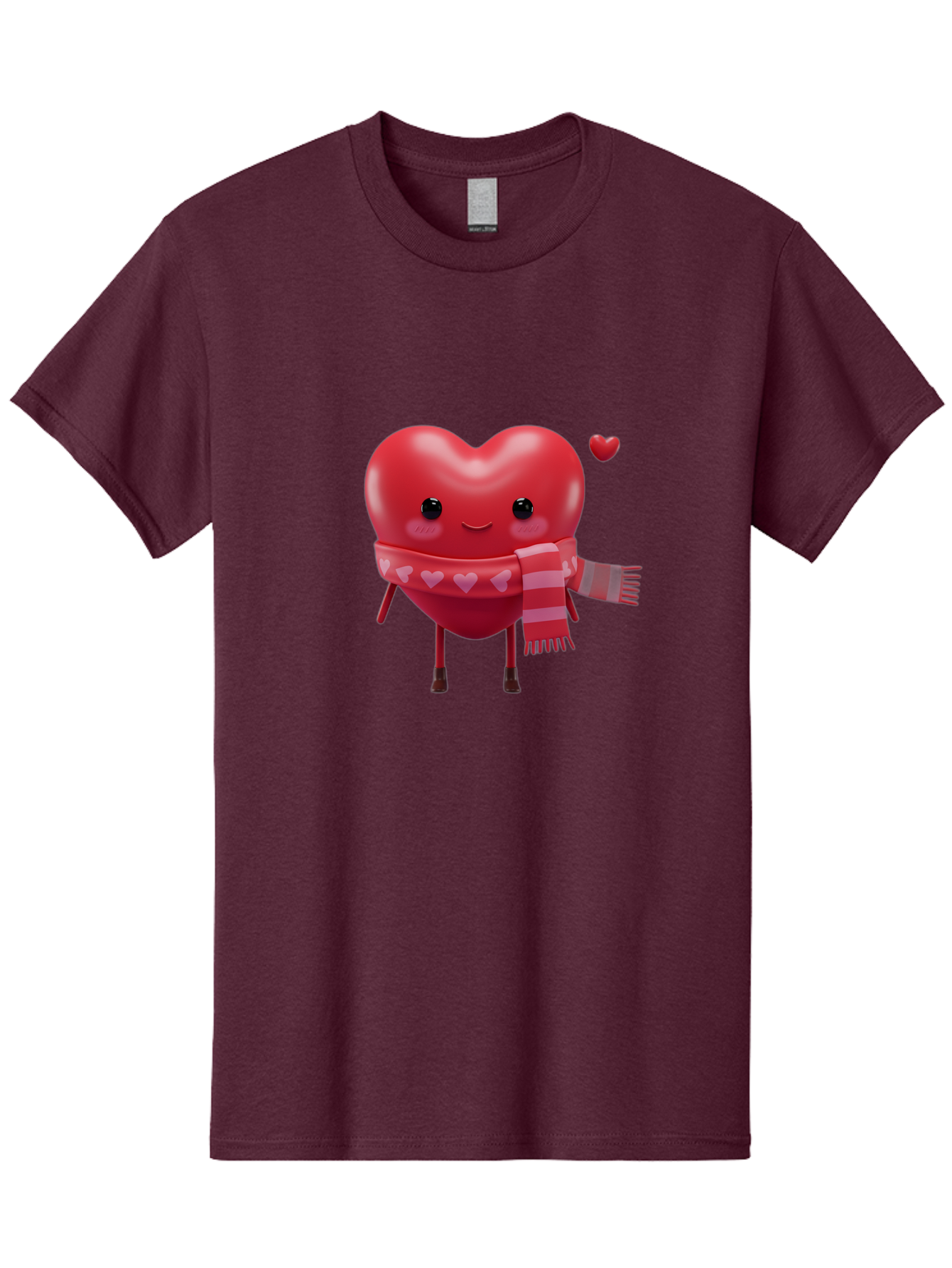 Heart-With-Scarf-4 Men'S Graphic Tee, 100% Cotton, Comfortable Casual Summer Wear, Machine Washable, Cartoon Heart, Heart Character, Smiling Face, Pink Scarf, Love Symbol, Valentines Day, Heart Pattern, Cute Design, Adorable Illustration, Bae045 3