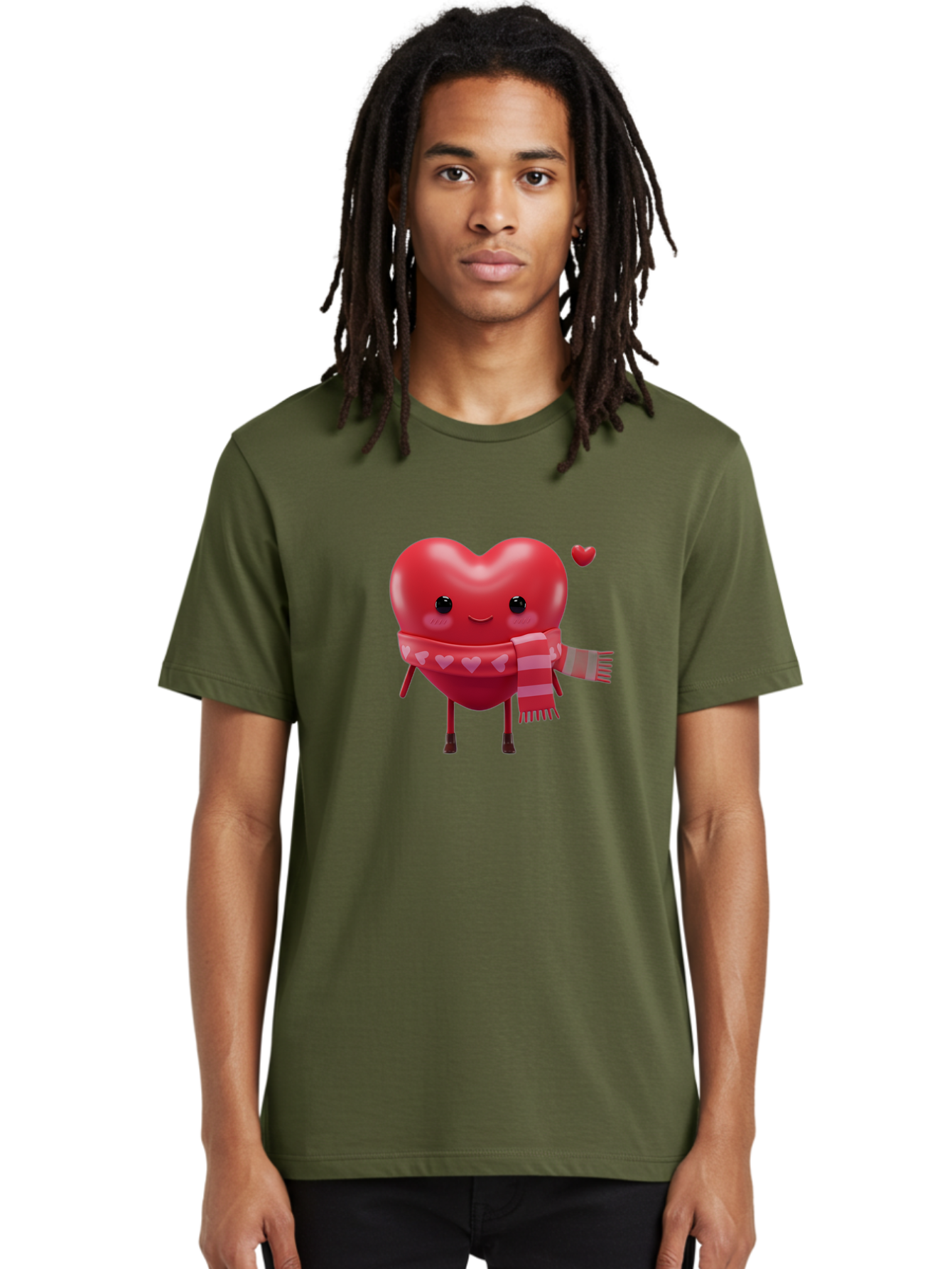Heart-With-Scarf-4 Men'S Graphic Tee, 100% Cotton, Comfortable Casual Summer Wear, Machine Washable, Cartoon Heart, Heart Character, Smiling Face, Pink Scarf, Love Symbol, Valentines Day, Heart Pattern, Cute Design, Adorable Illustration, Bae045 27