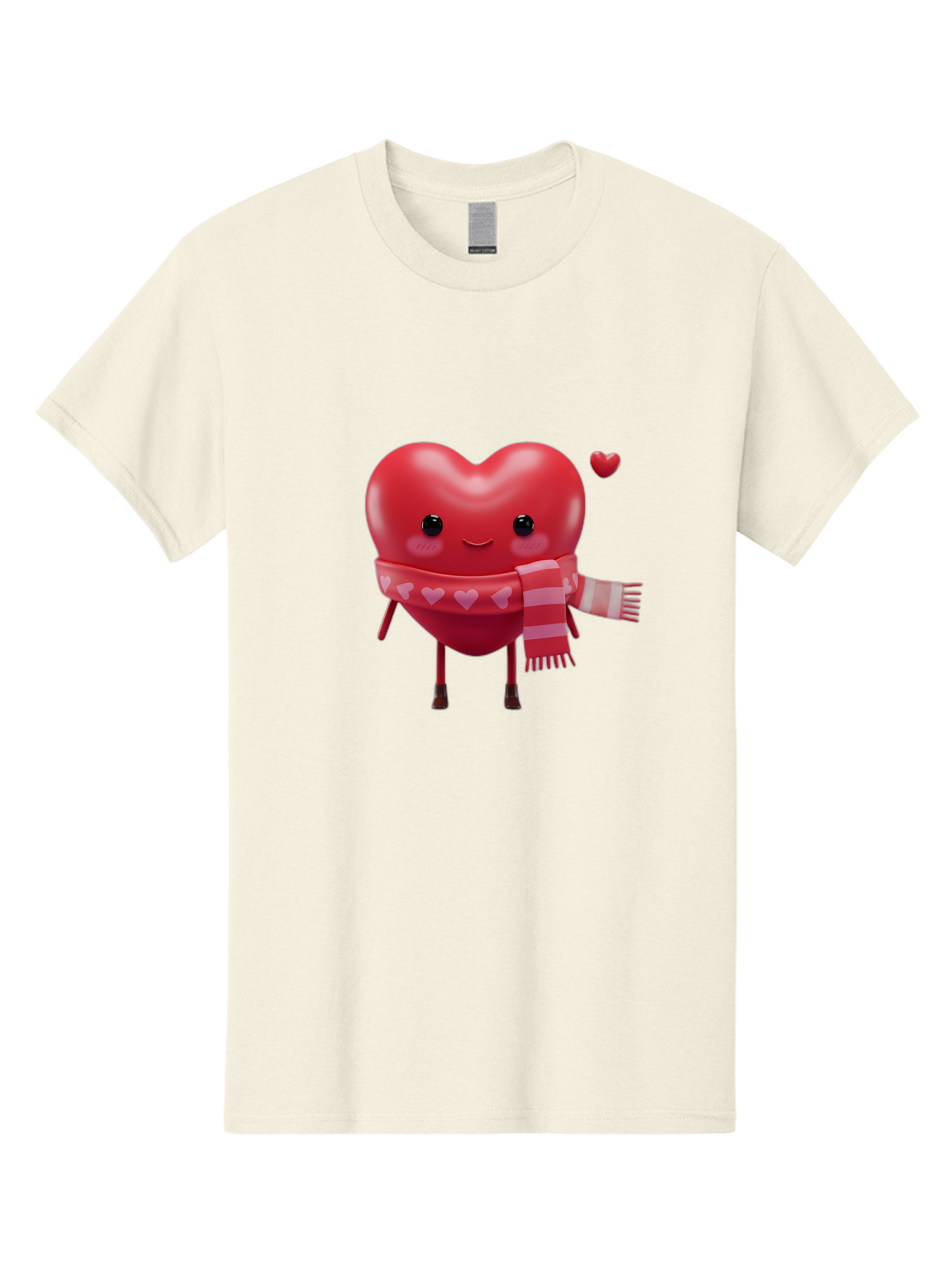 Heart-With-Scarf-4 Men'S Graphic Tee, 100% Cotton, Comfortable Casual Summer Wear, Machine Washable, Cartoon Heart, Heart Character, Smiling Face, Pink Scarf, Love Symbol, Valentines Day, Heart Pattern, Cute Design, Adorable Illustration, Bae045 14