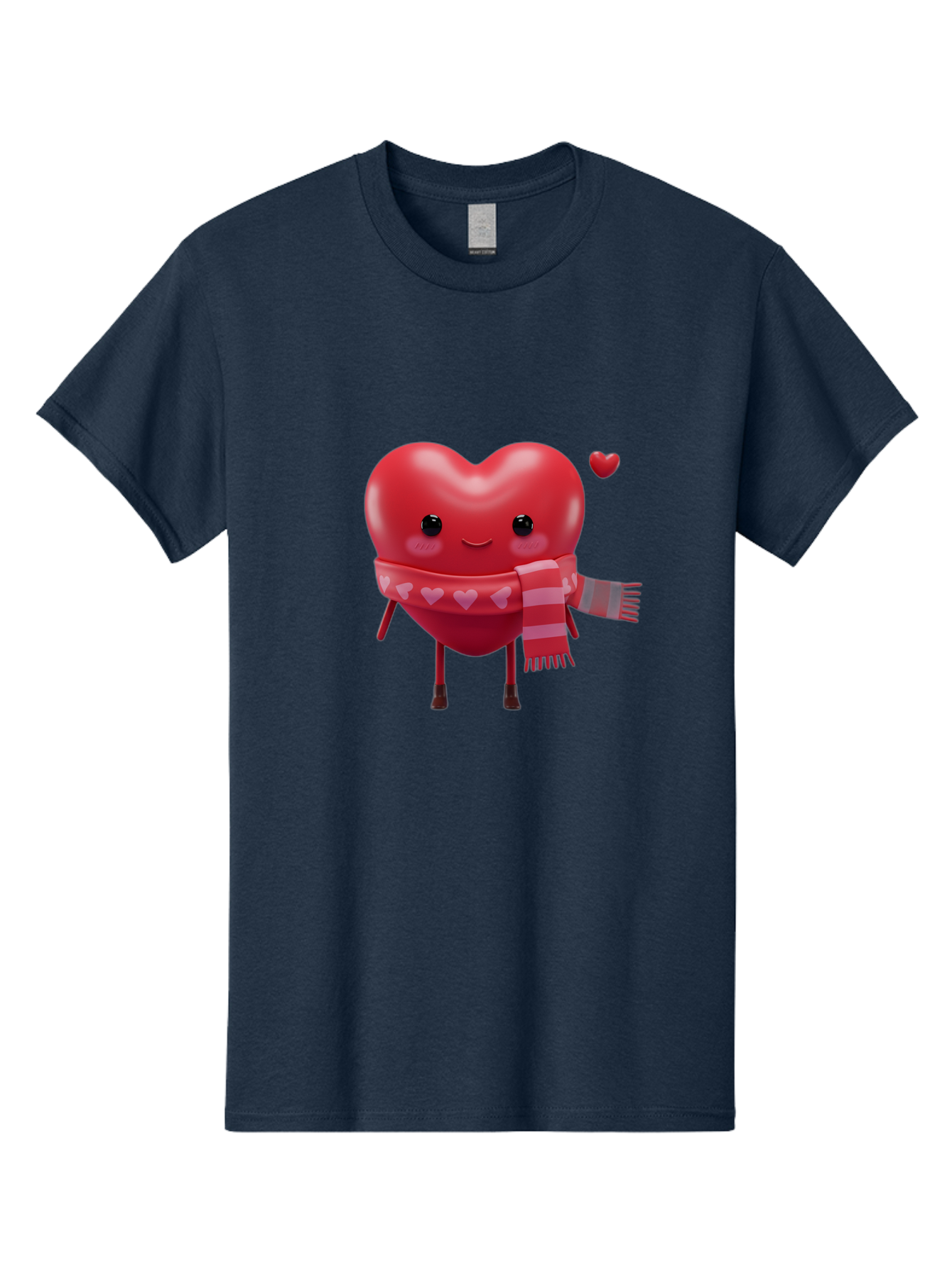 Heart-With-Scarf-4 Men'S Graphic Tee, 100% Cotton, Comfortable Casual Summer Wear, Machine Washable, Cartoon Heart, Heart Character, Smiling Face, Pink Scarf, Love Symbol, Valentines Day, Heart Pattern, Cute Design, Adorable Illustration, Bae045 4