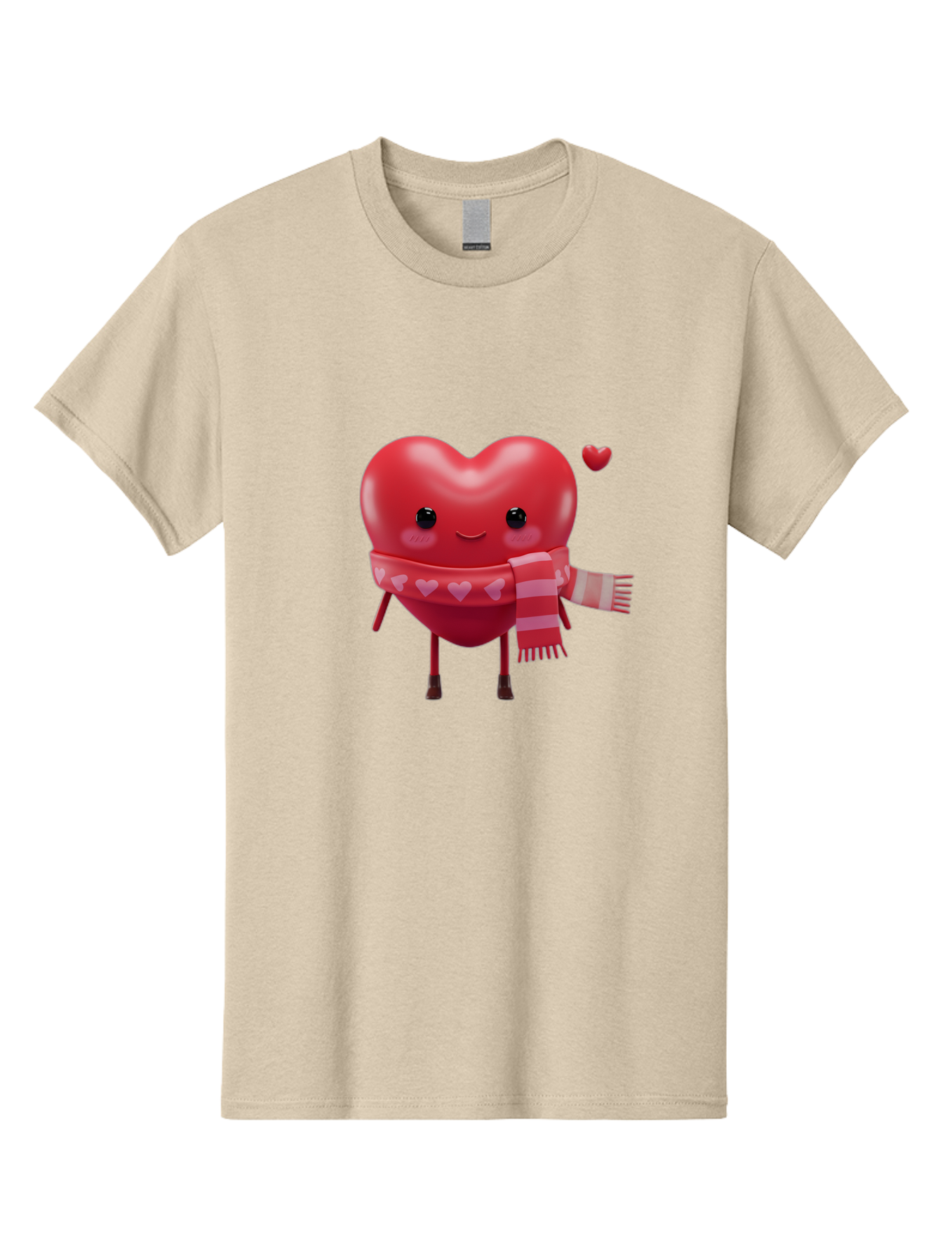 Heart-With-Scarf-4 Men'S Graphic Tee, 100% Cotton, Comfortable Casual Summer Wear, Machine Washable, Cartoon Heart, Heart Character, Smiling Face, Pink Scarf, Love Symbol, Valentines Day, Heart Pattern, Cute Design, Adorable Illustration, Bae045 11