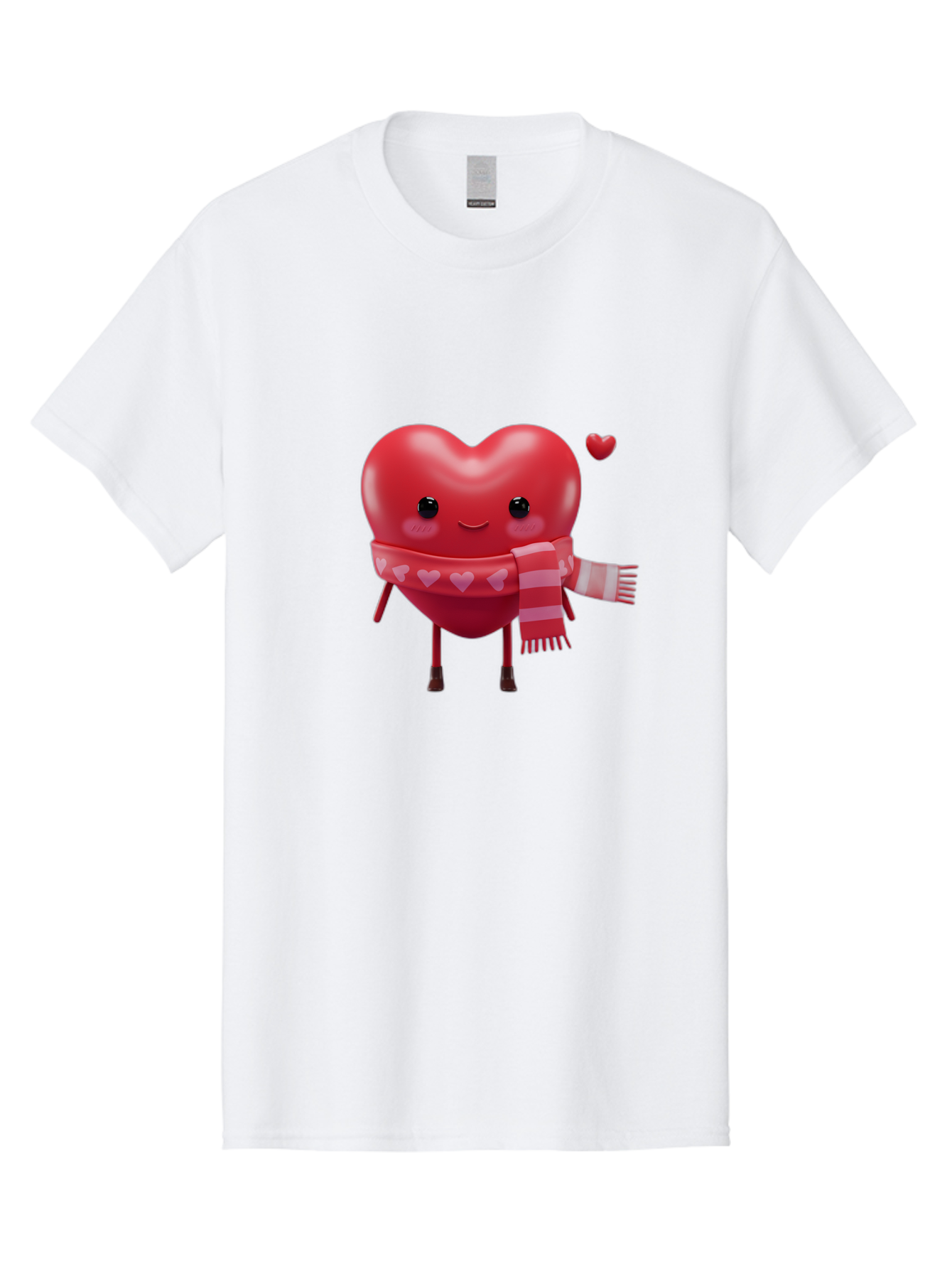 Heart-With-Scarf-4 Men'S Graphic Tee, 100% Cotton, Comfortable Casual Summer Wear, Machine Washable, Cartoon Heart, Heart Character, Smiling Face, Pink Scarf, Love Symbol, Valentines Day, Heart Pattern, Cute Design, Adorable Illustration, Bae045 7