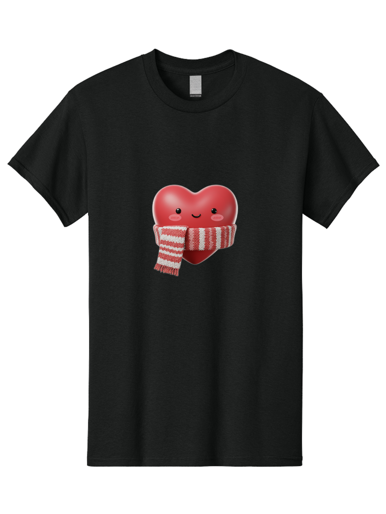 Heart-With-Scarf Men'S Graphic Tee, 100% Cotton, Comfortable Casual Summer Wear, Machine Washable, Heart Character, Red Heart, Scarf Wrapped, Cute Expression, Smiling Face, Rosy Cheeks, Winter Theme, Cartoon Style, Kawaii Design, Love Symbol, Bae046 2
