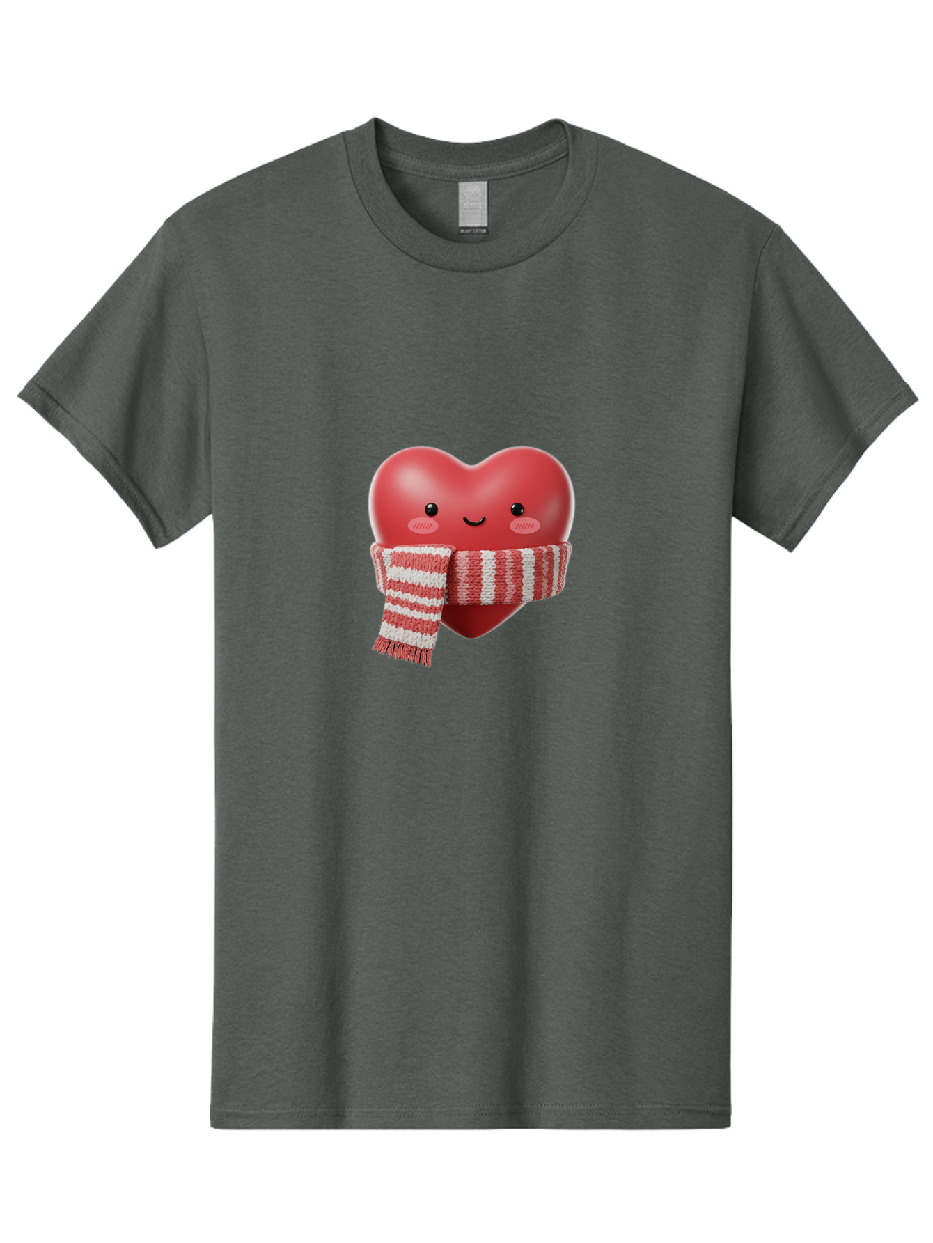 Heart-With-Scarf Men'S Graphic Tee, 100% Cotton, Comfortable Casual Summer Wear, Machine Washable, Heart Character, Red Heart, Scarf Wrapped, Cute Expression, Smiling Face, Rosy Cheeks, Winter Theme, Cartoon Style, Kawaii Design, Love Symbol, Bae046 12
