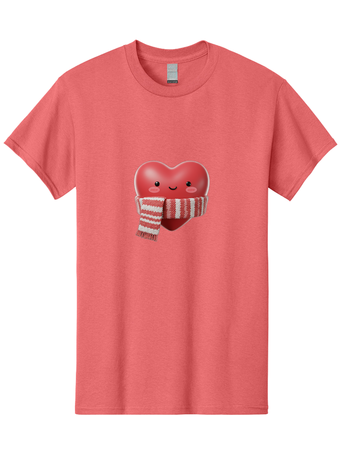 Heart-With-Scarf Men'S Graphic Tee, 100% Cotton, Comfortable Casual Summer Wear, Machine Washable, Heart Character, Red Heart, Scarf Wrapped, Cute Expression, Smiling Face, Rosy Cheeks, Winter Theme, Cartoon Style, Kawaii Design, Love Symbol, Bae046 6
