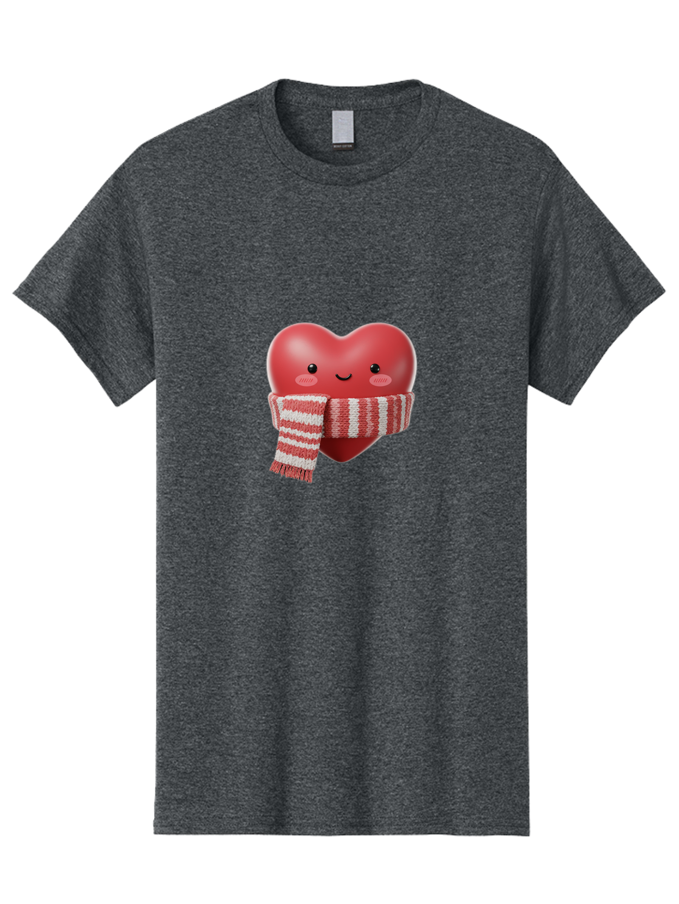 Heart-With-Scarf Men'S Graphic Tee, 100% Cotton, Comfortable Casual Summer Wear, Machine Washable, Heart Character, Red Heart, Scarf Wrapped, Cute Expression, Smiling Face, Rosy Cheeks, Winter Theme, Cartoon Style, Kawaii Design, Love Symbol, Bae046 9