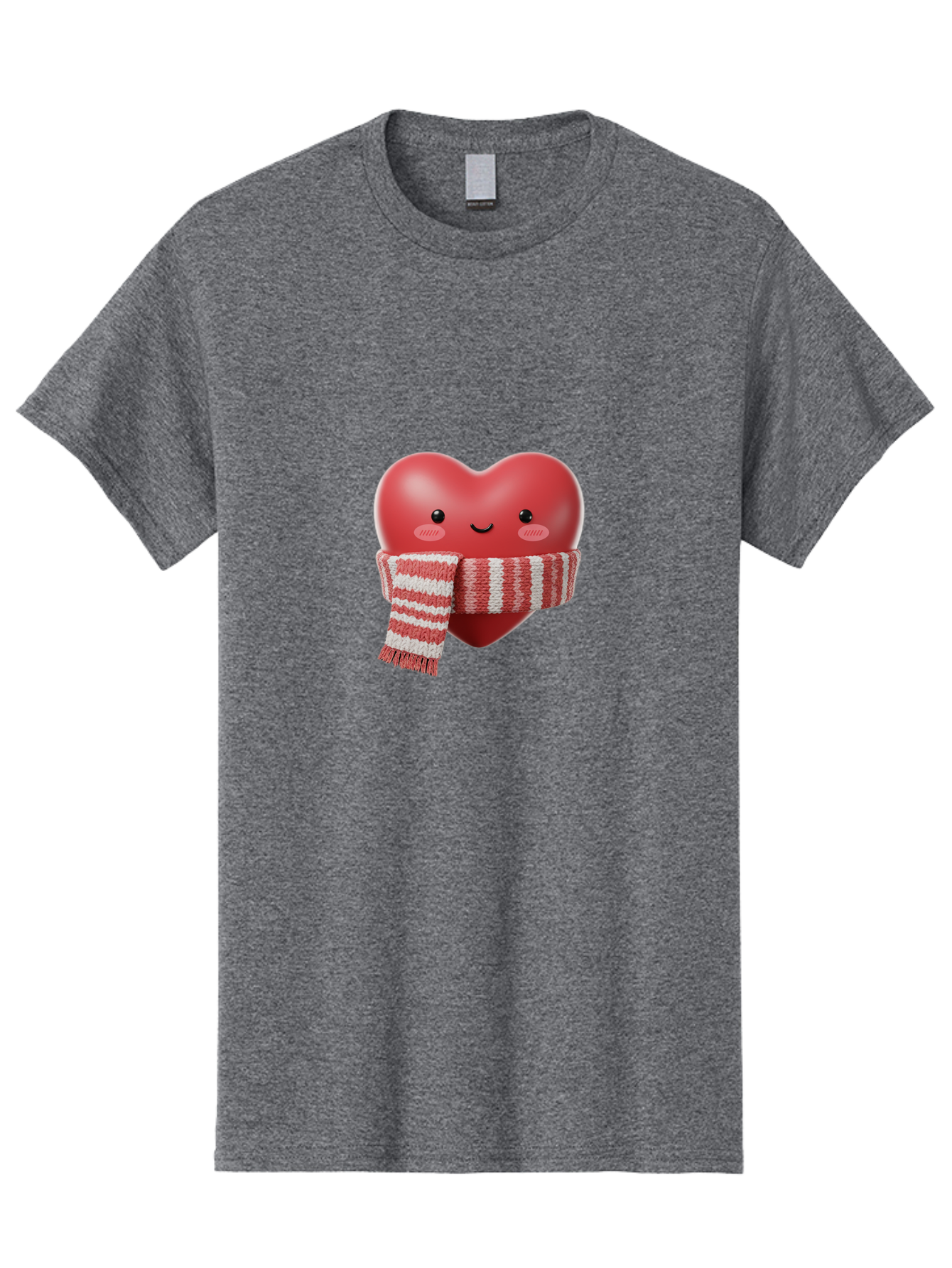 Heart-With-Scarf Men'S Graphic Tee, 100% Cotton, Comfortable Casual Summer Wear, Machine Washable, Heart Character, Red Heart, Scarf Wrapped, Cute Expression, Smiling Face, Rosy Cheeks, Winter Theme, Cartoon Style, Kawaii Design, Love Symbol, Bae046 8