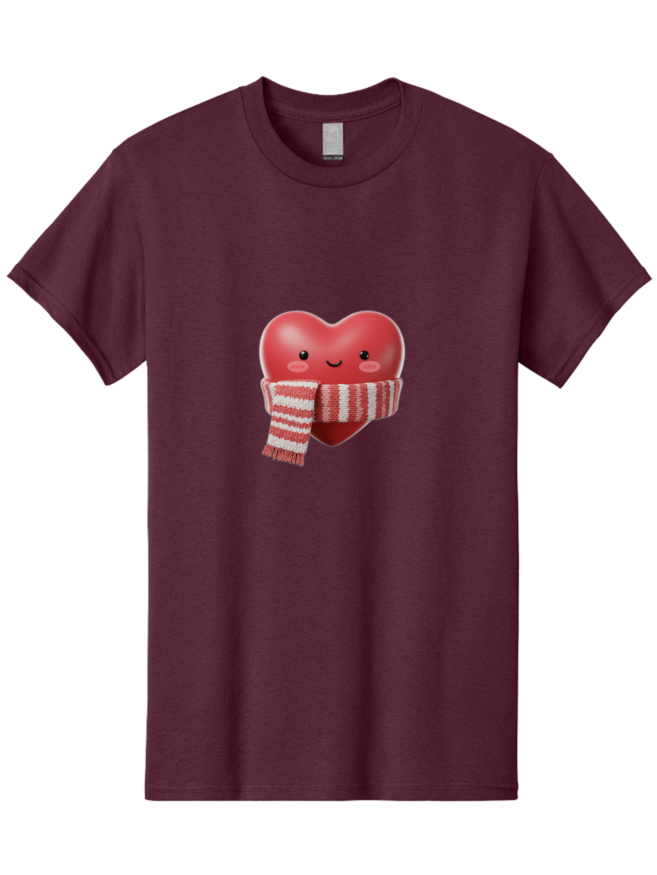 Heart-With-Scarf Men'S Graphic Tee, 100% Cotton, Comfortable Casual Summer Wear, Machine Washable, Heart Character, Red Heart, Scarf Wrapped, Cute Expression, Smiling Face, Rosy Cheeks, Winter Theme, Cartoon Style, Kawaii Design, Love Symbol, Bae046 13