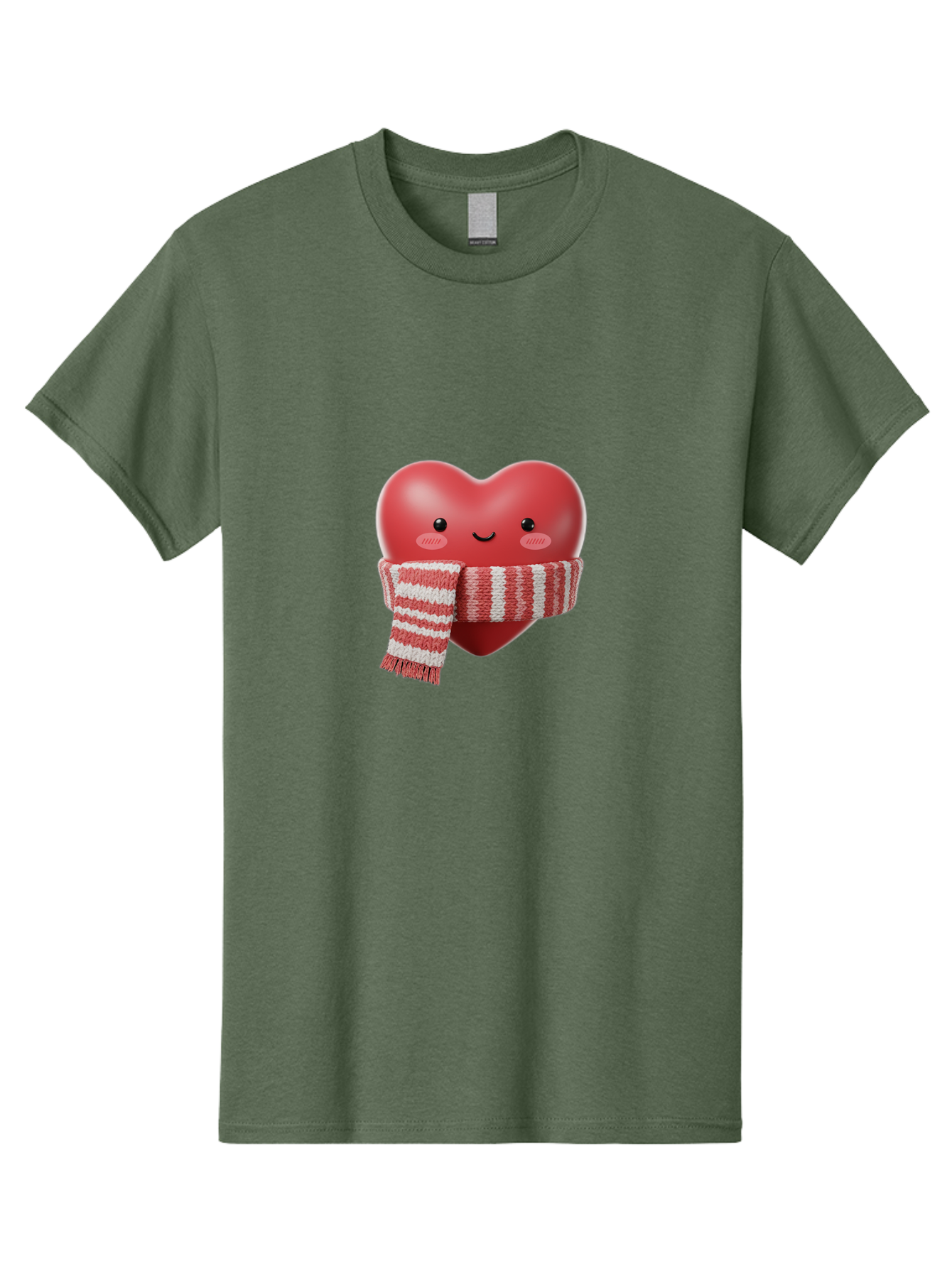 Heart-With-Scarf Men'S Graphic Tee, 100% Cotton, Comfortable Casual Summer Wear, Machine Washable, Heart Character, Red Heart, Scarf Wrapped, Cute Expression, Smiling Face, Rosy Cheeks, Winter Theme, Cartoon Style, Kawaii Design, Love Symbol, Bae046 10