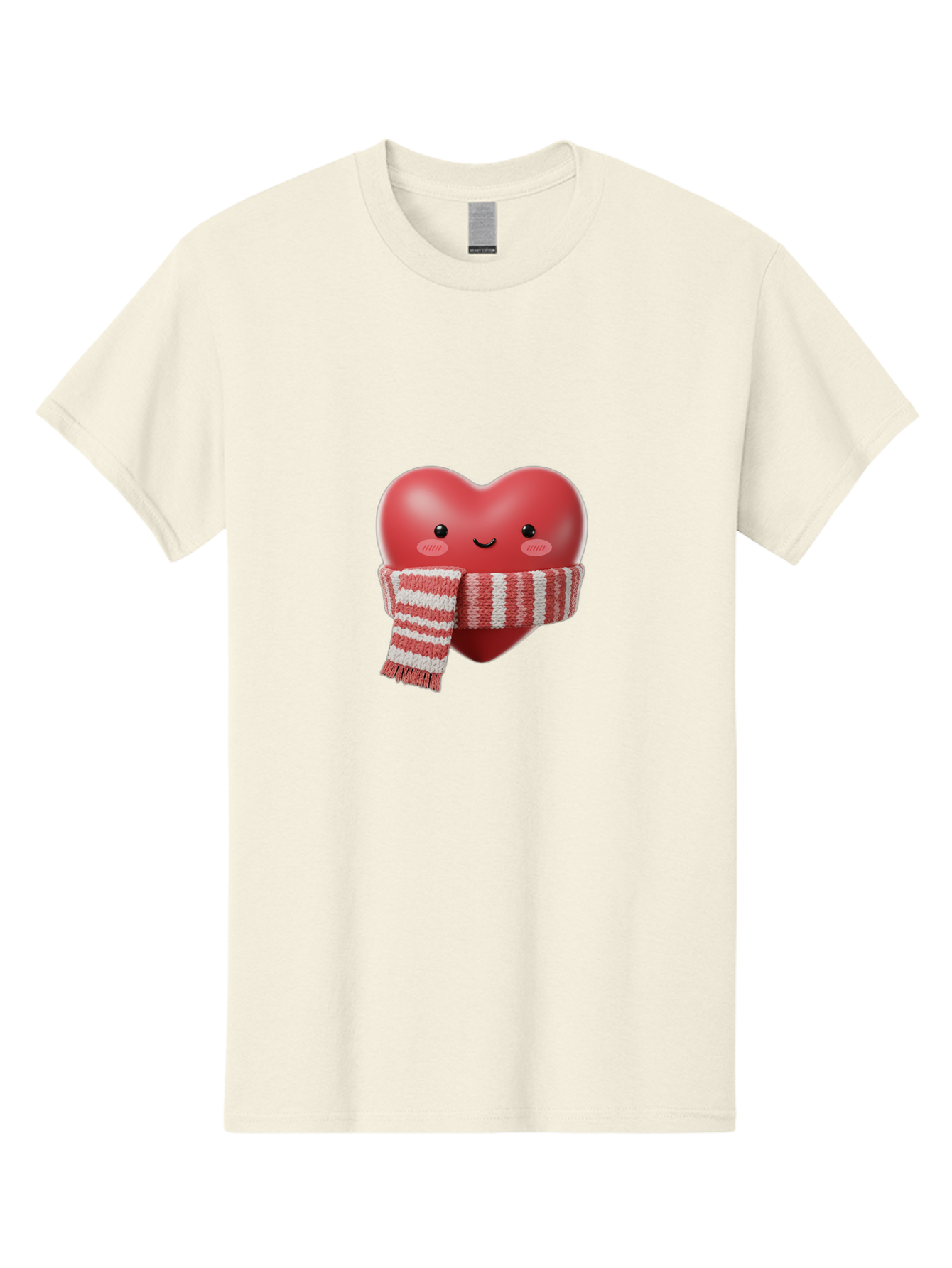 Heart-With-Scarf Men'S Graphic Tee, 100% Cotton, Comfortable Casual Summer Wear, Machine Washable, Heart Character, Red Heart, Scarf Wrapped, Cute Expression, Smiling Face, Rosy Cheeks, Winter Theme, Cartoon Style, Kawaii Design, Love Symbol, Bae046 4