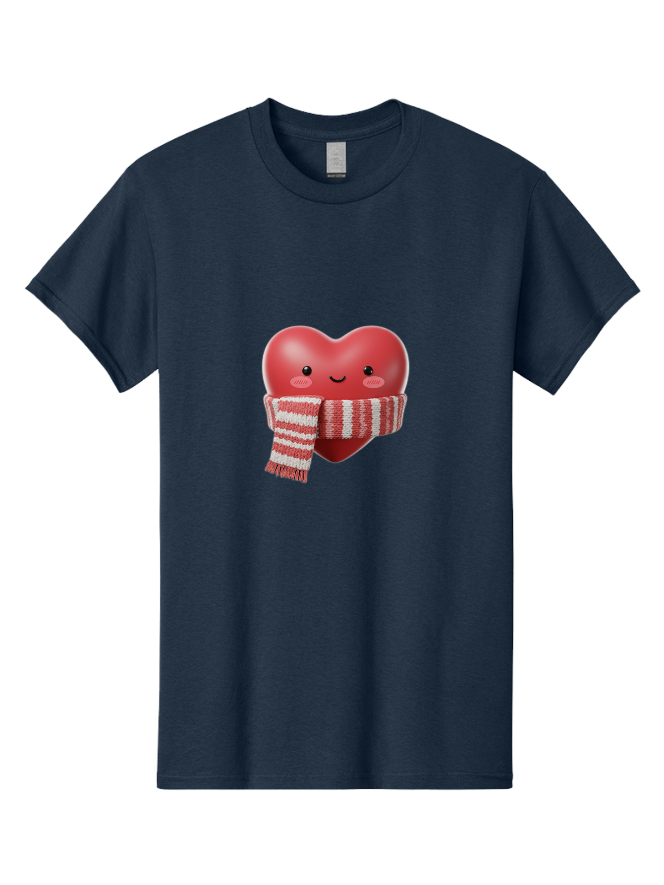 Heart-With-Scarf Men'S Graphic Tee, 100% Cotton, Comfortable Casual Summer Wear, Machine Washable, Heart Character, Red Heart, Scarf Wrapped, Cute Expression, Smiling Face, Rosy Cheeks, Winter Theme, Cartoon Style, Kawaii Design, Love Symbol, Bae046 1