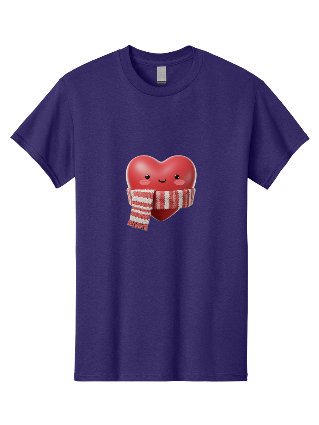 Heart-With-Scarf Men'S Graphic Tee, 100% Cotton, Comfortable Casual Summer Wear, Machine Washable, Heart Character, Red Heart, Scarf Wrapped, Cute Expression, Smiling Face, Rosy Cheeks, Winter Theme, Cartoon Style, Kawaii Design, Love Symbol, Bae046 7