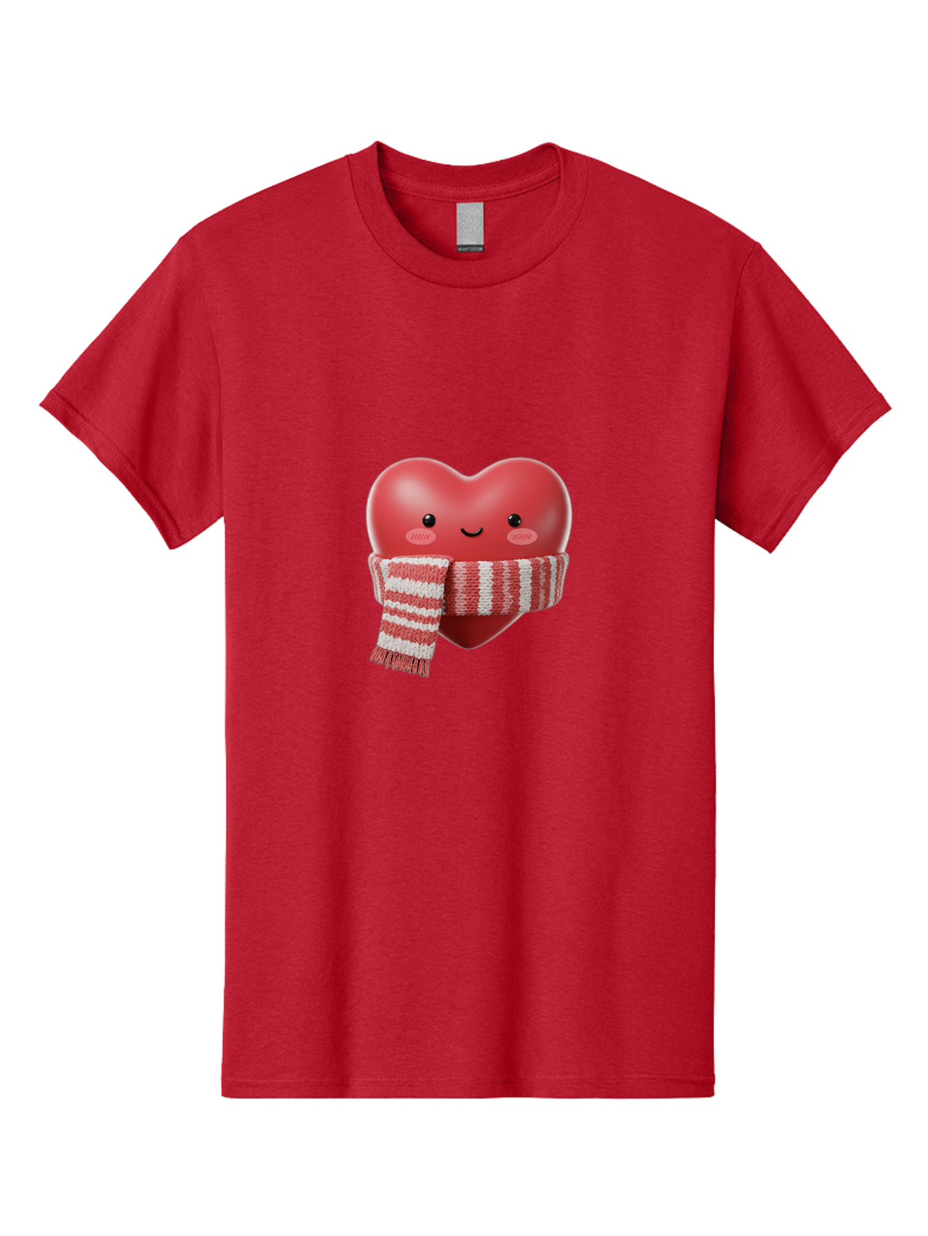 Heart-With-Scarf Men'S Graphic Tee, 100% Cotton, Comfortable Casual Summer Wear, Machine Washable, Heart Character, Red Heart, Scarf Wrapped, Cute Expression, Smiling Face, Rosy Cheeks, Winter Theme, Cartoon Style, Kawaii Design, Love Symbol, Bae046 14