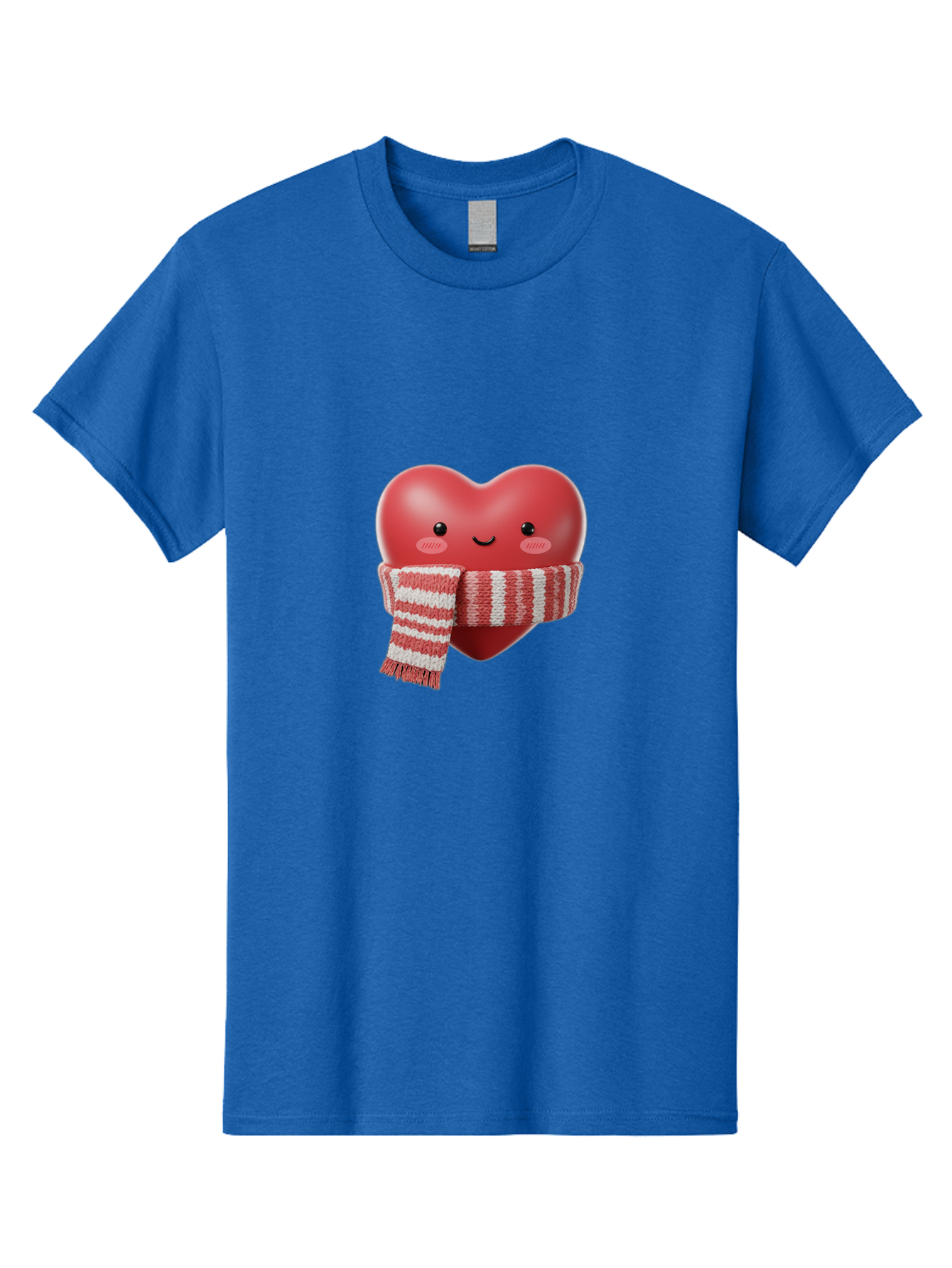 Heart-With-Scarf Men'S Graphic Tee, 100% Cotton, Comfortable Casual Summer Wear, Machine Washable, Heart Character, Red Heart, Scarf Wrapped, Cute Expression, Smiling Face, Rosy Cheeks, Winter Theme, Cartoon Style, Kawaii Design, Love Symbol, Bae046 3