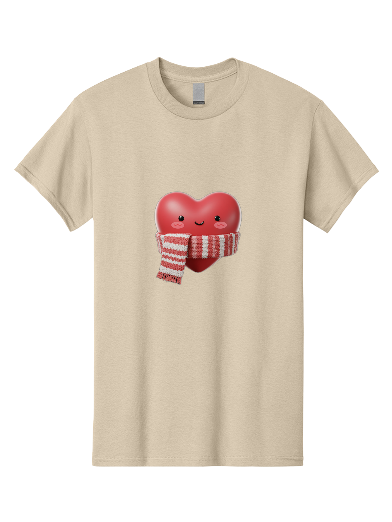 Heart-With-Scarf Men'S Graphic Tee, 100% Cotton, Comfortable Casual Summer Wear, Machine Washable, Heart Character, Red Heart, Scarf Wrapped, Cute Expression, Smiling Face, Rosy Cheeks, Winter Theme, Cartoon Style, Kawaii Design, Love Symbol, Bae046 15