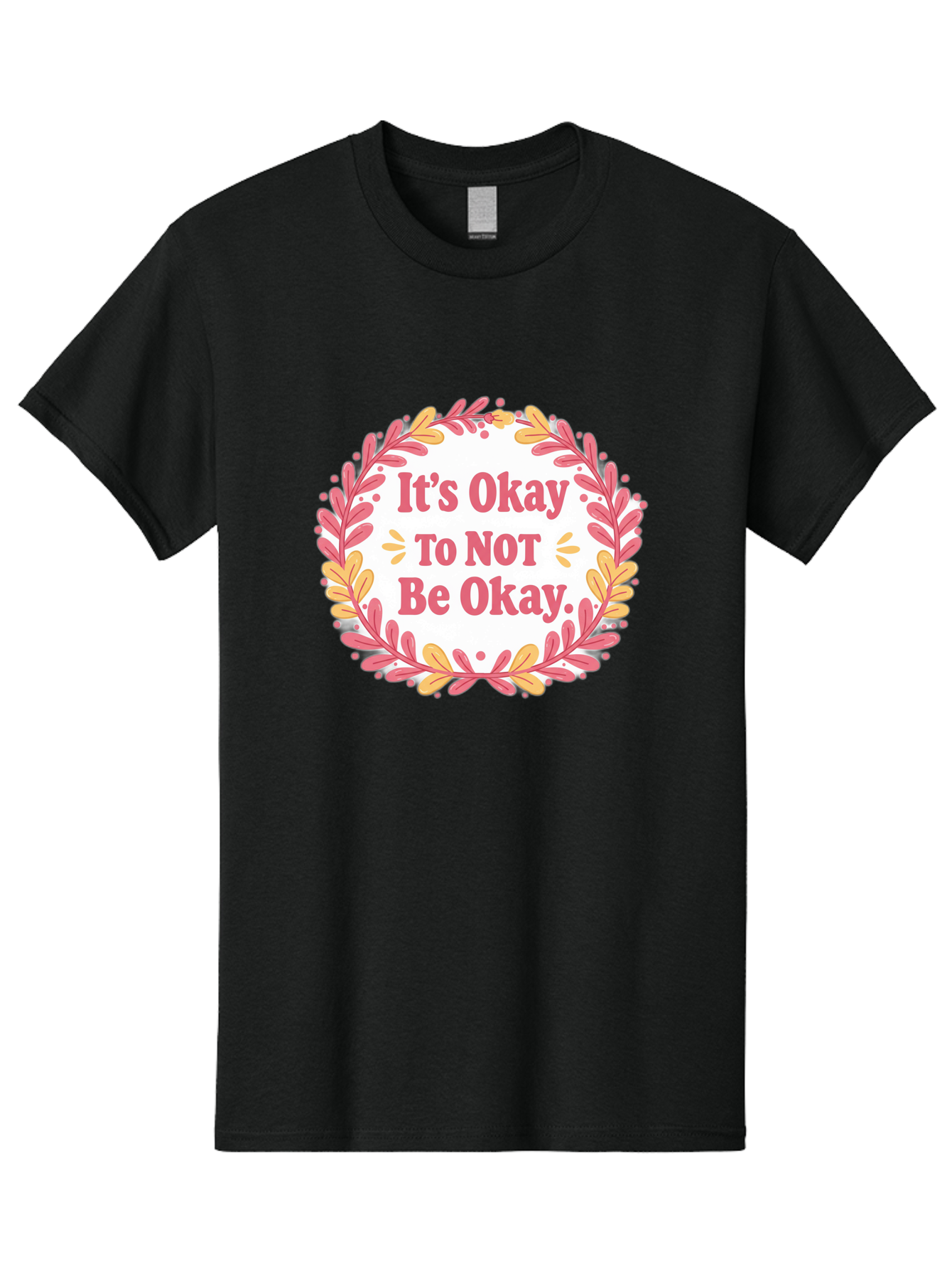 It-S-Okay-To-Not-Be-Okay-1 Men'S Graphic Tee, 100% Cotton, Comfortable Casual Summer Wear, Machine Washable, Motivational Quote, Mental Health Awareness, Inspirational Message, Positive Vibes, Self Care, Wellness, Pink Font, Yellow Leaves, Bae050 7