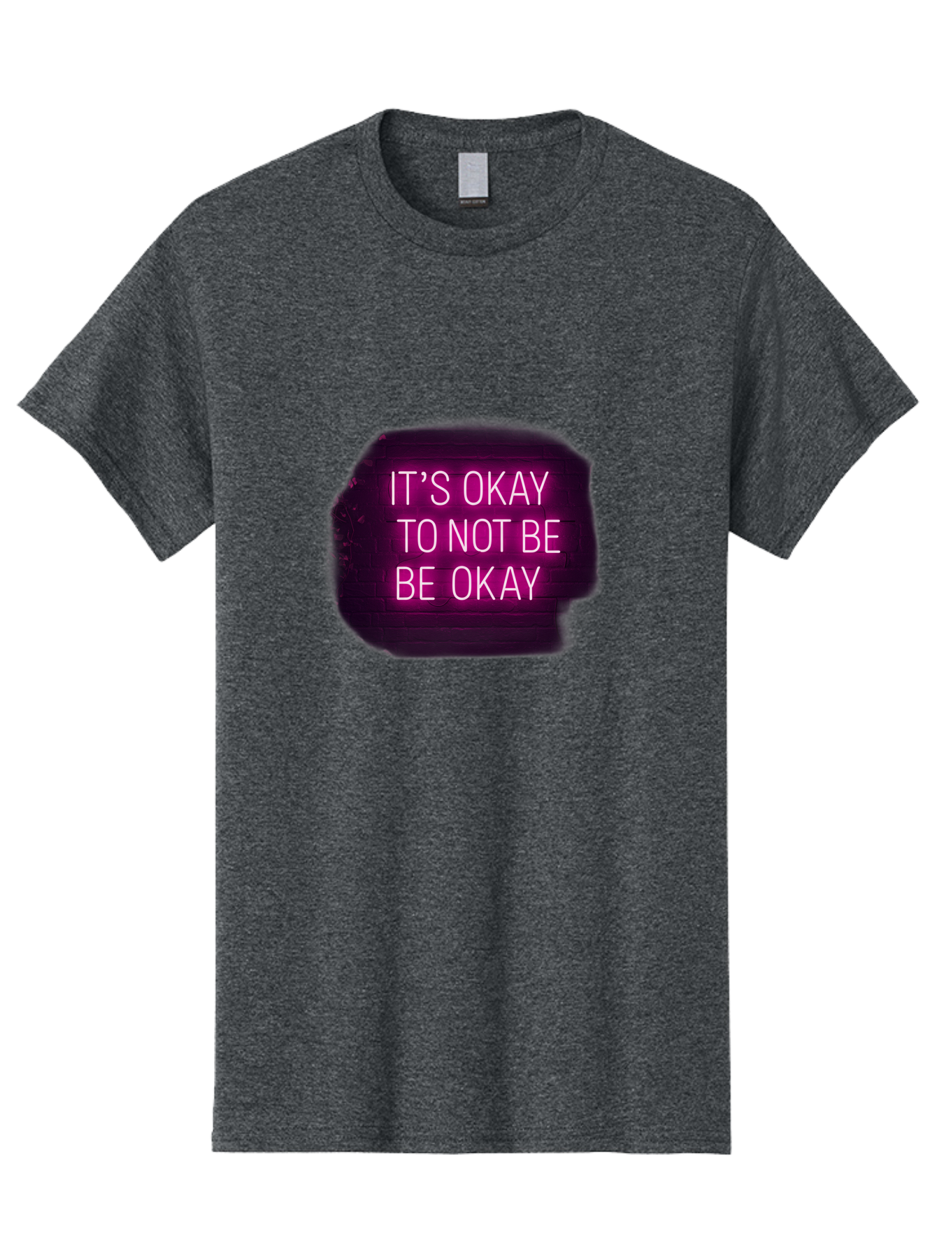 It-S-Okay-To-Not-Be-Okay-3 Men'S Graphic Tee, 100% Cotton, Comfortable Casual Summer Wear, Machine Washable, Mental Health Awareness, Self Care, Emotional Support, Neon Sign, Pink Text, Inspirational Quote, Motivational Message Bae052 2
