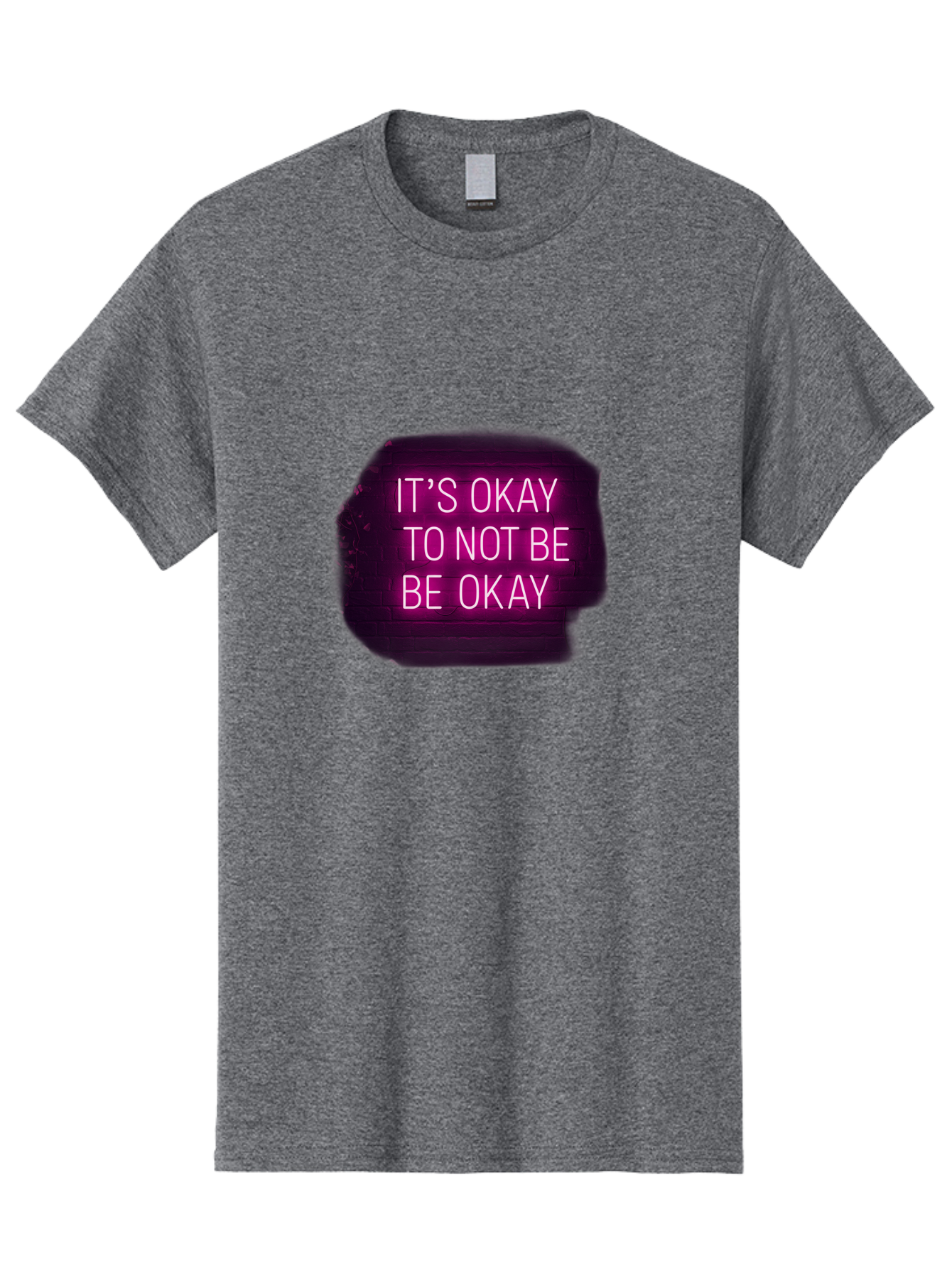 It-S-Okay-To-Not-Be-Okay-3 Men'S Graphic Tee, 100% Cotton, Comfortable Casual Summer Wear, Machine Washable, Mental Health Awareness, Self Care, Emotional Support, Neon Sign, Pink Text, Inspirational Quote, Motivational Message Bae052 10