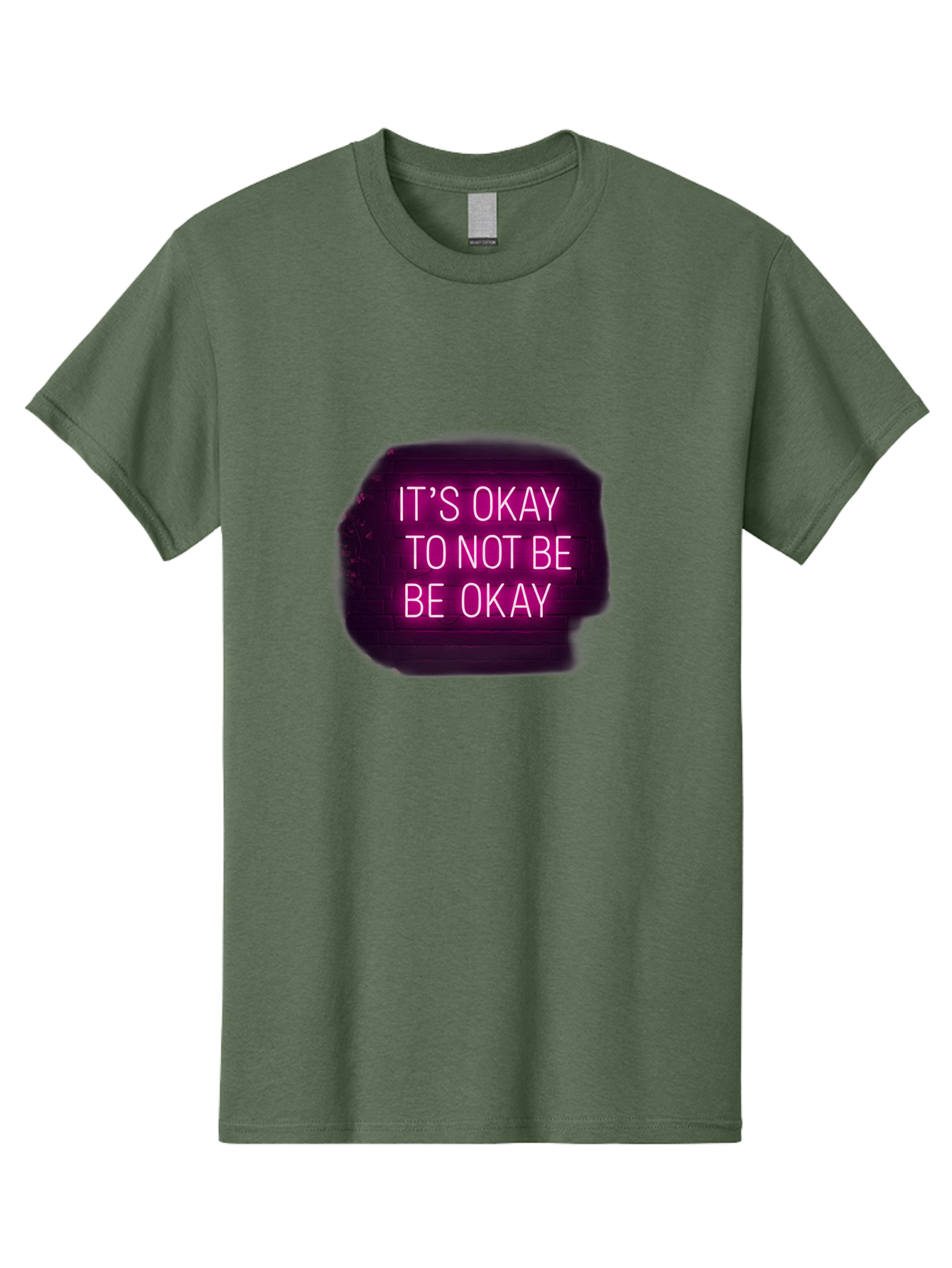 It-S-Okay-To-Not-Be-Okay-3 Men'S Graphic Tee, 100% Cotton, Comfortable Casual Summer Wear, Machine Washable, Mental Health Awareness, Self Care, Emotional Support, Neon Sign, Pink Text, Inspirational Quote, Motivational Message Bae052 8