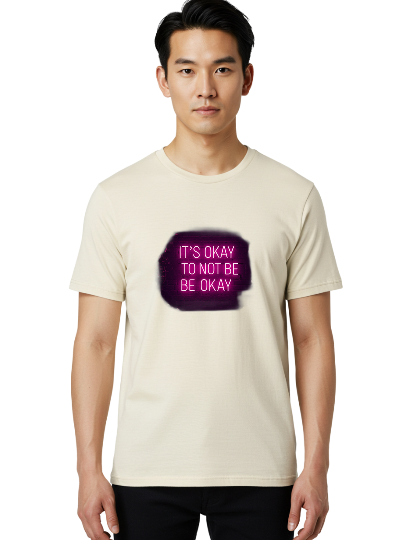 It-S-Okay-To-Not-Be-Okay-3 Men'S Graphic Tee, 100% Cotton, Comfortable Casual Summer Wear, Machine Washable, Mental Health Awareness, Self Care, Emotional Support, Neon Sign, Pink Text, Inspirational Quote, Motivational Message Bae052 22