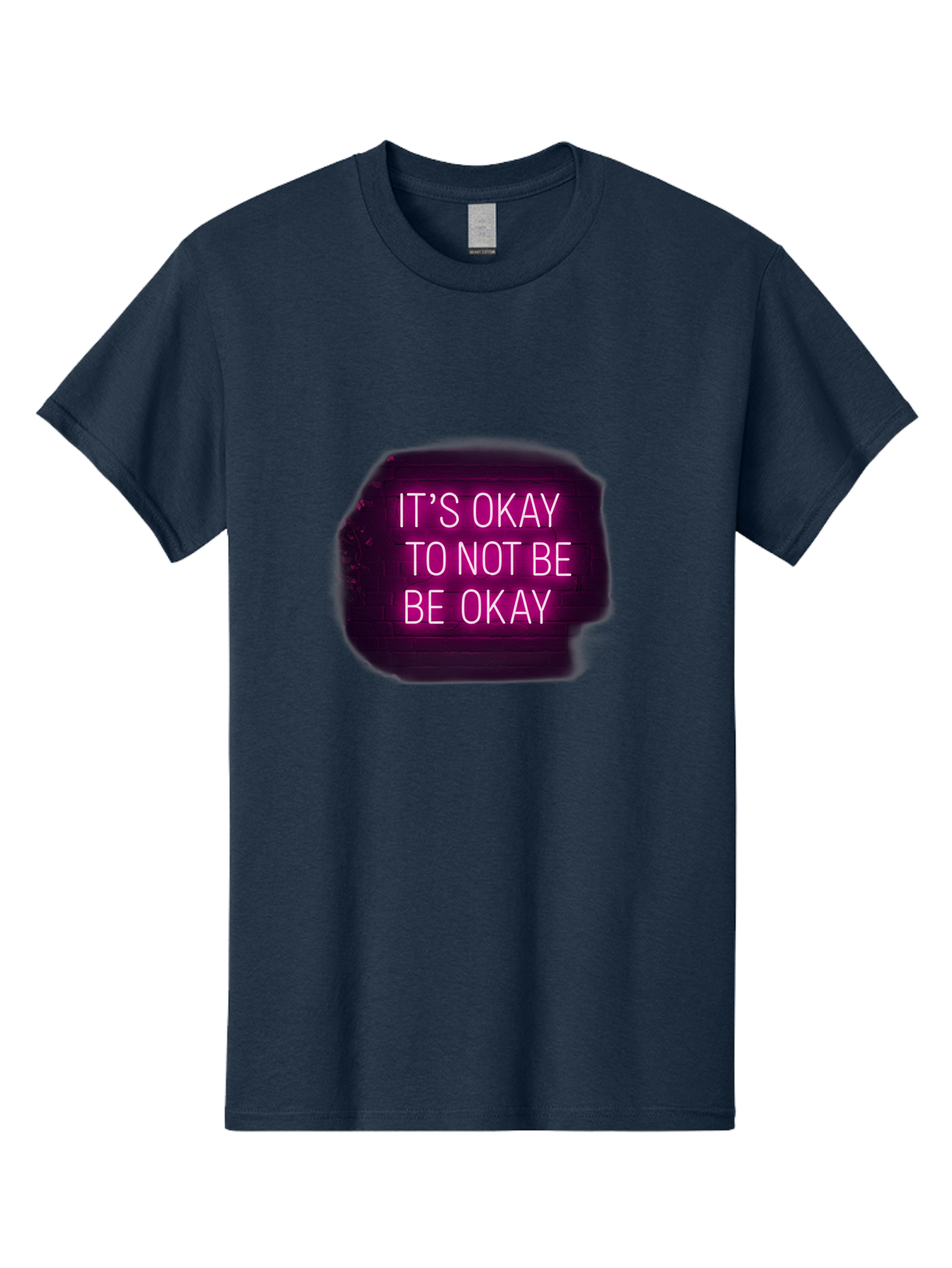 It-S-Okay-To-Not-Be-Okay-3 Men'S Graphic Tee, 100% Cotton, Comfortable Casual Summer Wear, Machine Washable, Mental Health Awareness, Self Care, Emotional Support, Neon Sign, Pink Text, Inspirational Quote, Motivational Message Bae052 13