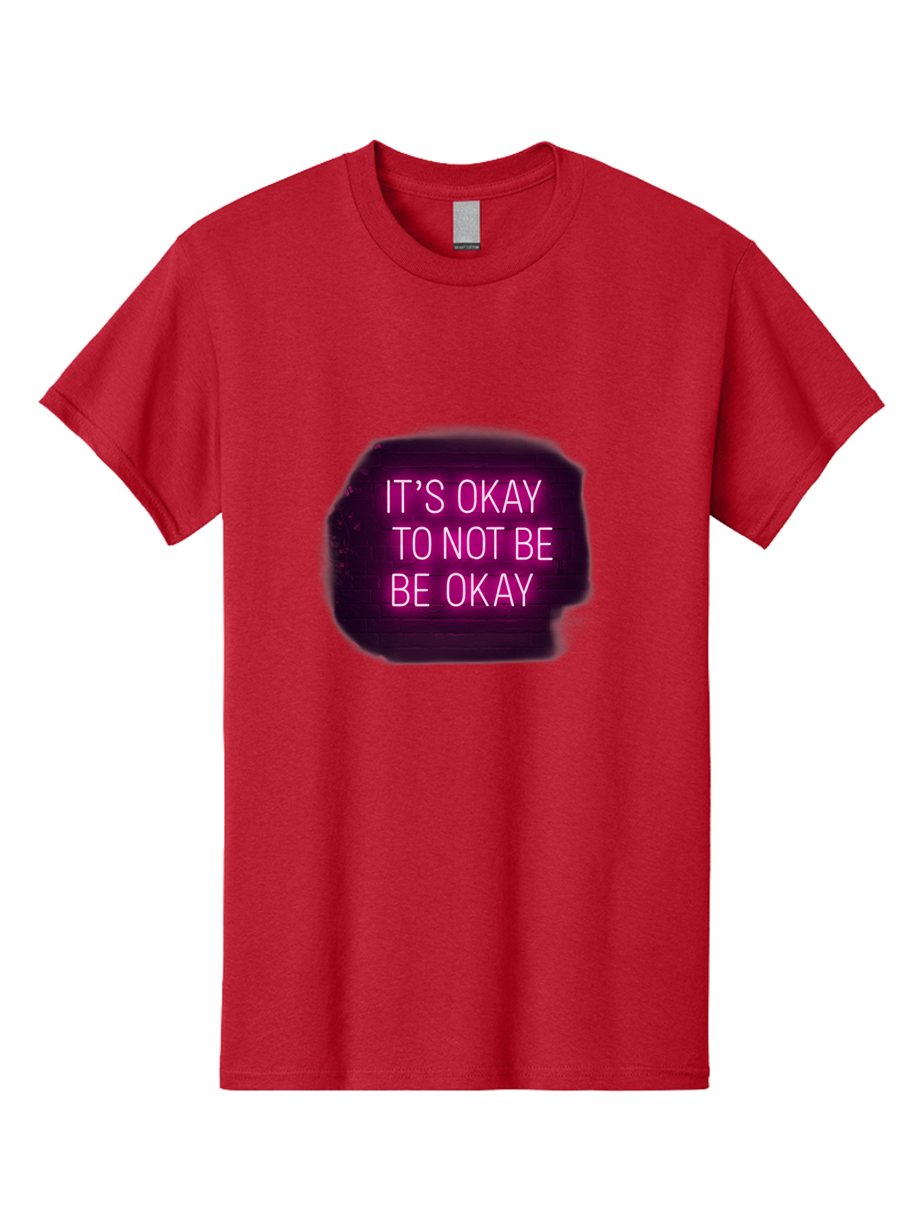 It-S-Okay-To-Not-Be-Okay-3 Men'S Graphic Tee, 100% Cotton, Comfortable Casual Summer Wear, Machine Washable, Mental Health Awareness, Self Care, Emotional Support, Neon Sign, Pink Text, Inspirational Quote, Motivational Message Bae052 12
