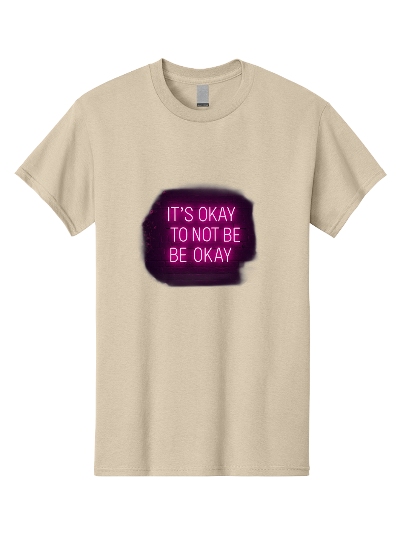 It-S-Okay-To-Not-Be-Okay-3 Men'S Graphic Tee, 100% Cotton, Comfortable Casual Summer Wear, Machine Washable, Mental Health Awareness, Self Care, Emotional Support, Neon Sign, Pink Text, Inspirational Quote, Motivational Message Bae052 4