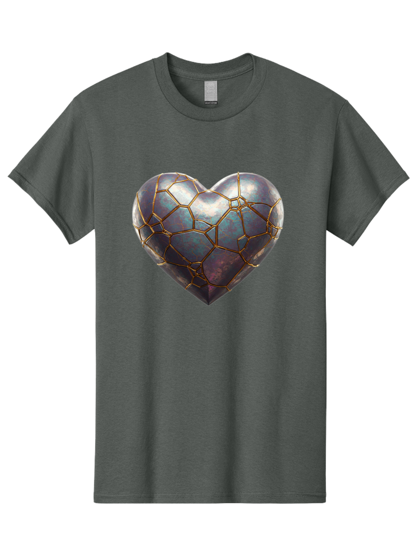 Kintsugi-Heart-3 Men'S Graphic Tee, 100% Cotton, Comfortable Casual Summer Wear, Machine Washable, Kintsugi Art, Broken Heart, Repaired Love, Metallic Heart, Golden Cracks, Fragile Beauty, Symbolic Art, Emotional Healing, Unique Design, Bae058 4