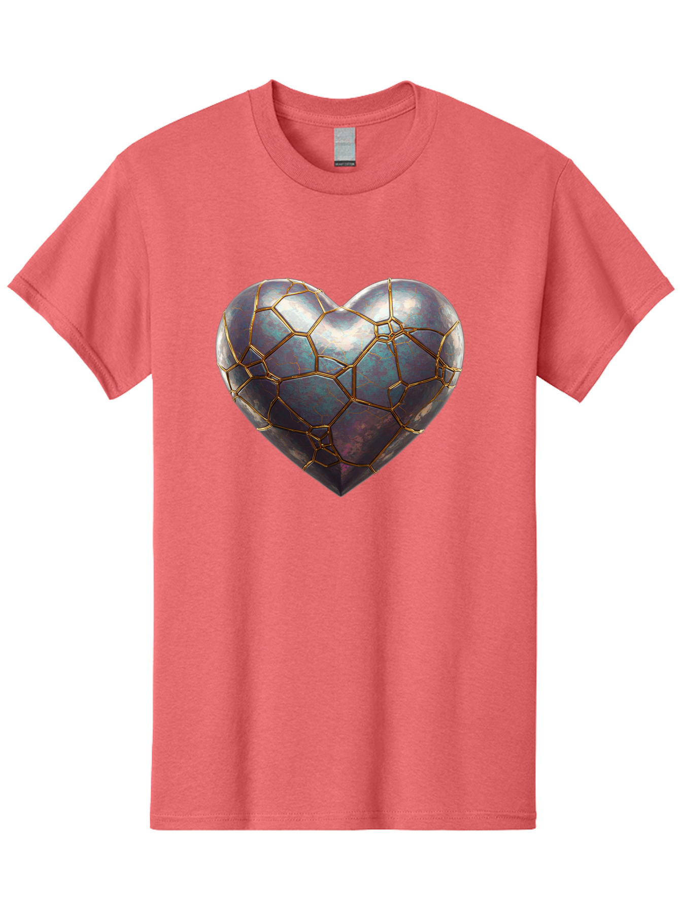 Kintsugi-Heart-3 Men'S Graphic Tee, 100% Cotton, Comfortable Casual Summer Wear, Machine Washable, Kintsugi Art, Broken Heart, Repaired Love, Metallic Heart, Golden Cracks, Fragile Beauty, Symbolic Art, Emotional Healing, Unique Design, Bae058 8