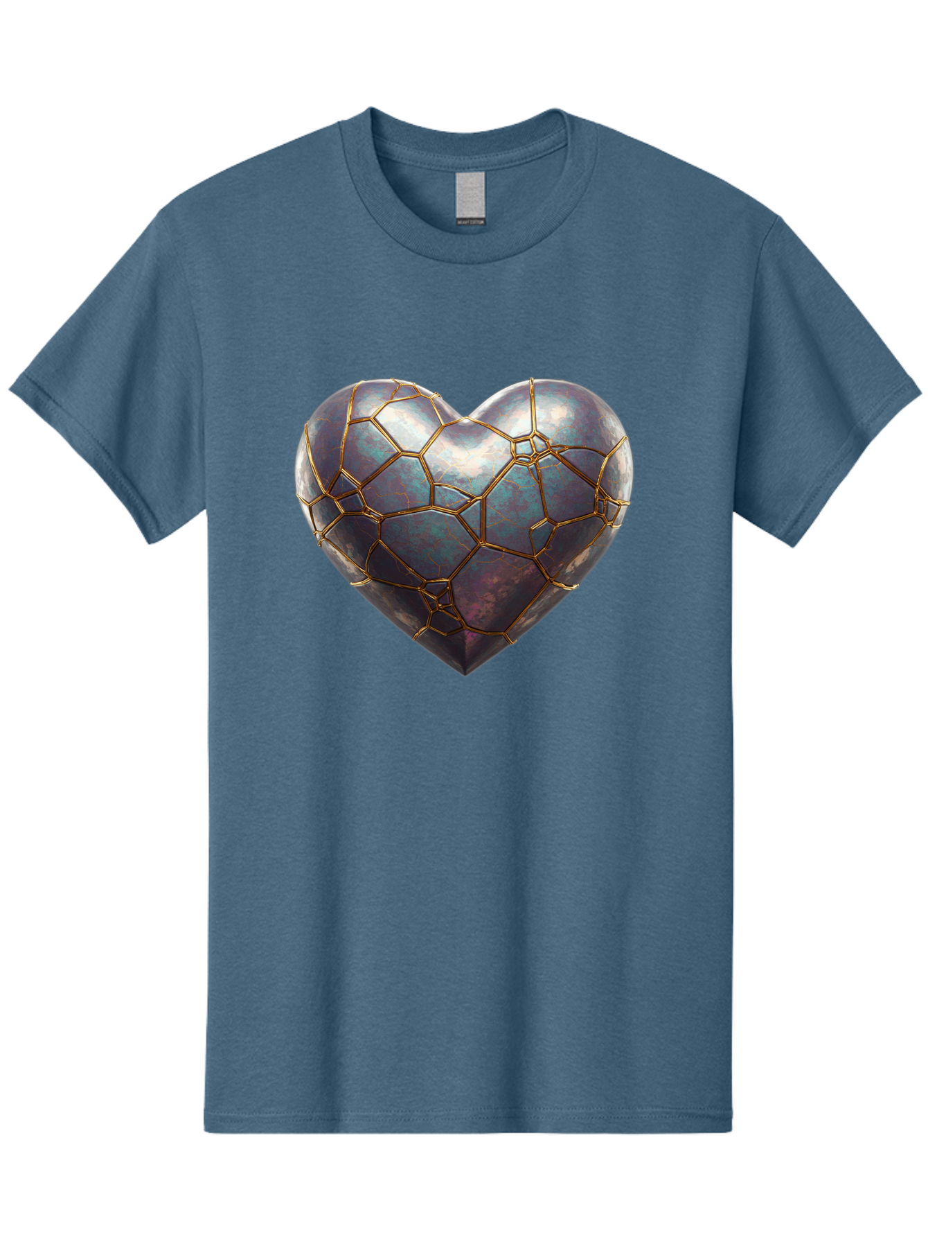 Kintsugi-Heart-3 Men'S Graphic Tee, 100% Cotton, Comfortable Casual Summer Wear, Machine Washable, Kintsugi Art, Broken Heart, Repaired Love, Metallic Heart, Golden Cracks, Fragile Beauty, Symbolic Art, Emotional Healing, Unique Design, Bae058 2