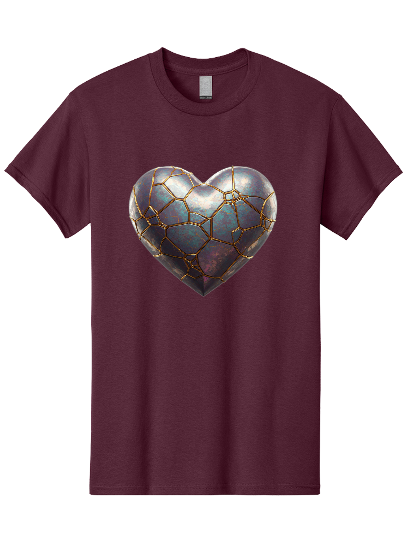 Kintsugi-Heart-3 Men'S Graphic Tee, 100% Cotton, Comfortable Casual Summer Wear, Machine Washable, Kintsugi Art, Broken Heart, Repaired Love, Metallic Heart, Golden Cracks, Fragile Beauty, Symbolic Art, Emotional Healing, Unique Design, Bae058 5