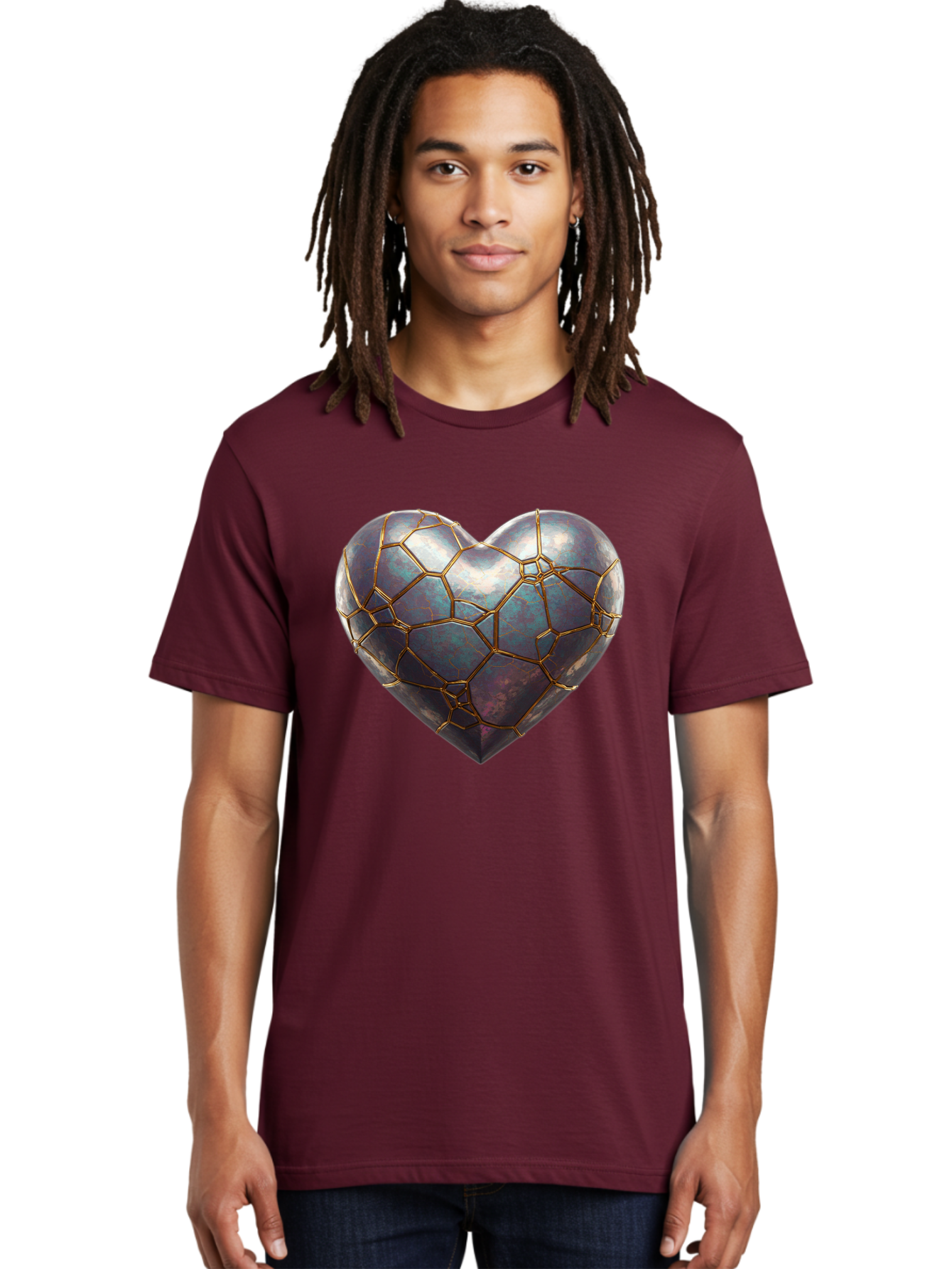 Kintsugi-Heart-3 Men'S Graphic Tee, 100% Cotton, Comfortable Casual Summer Wear, Machine Washable, Kintsugi Art, Broken Heart, Repaired Love, Metallic Heart, Golden Cracks, Fragile Beauty, Symbolic Art, Emotional Healing, Unique Design, Bae058 20