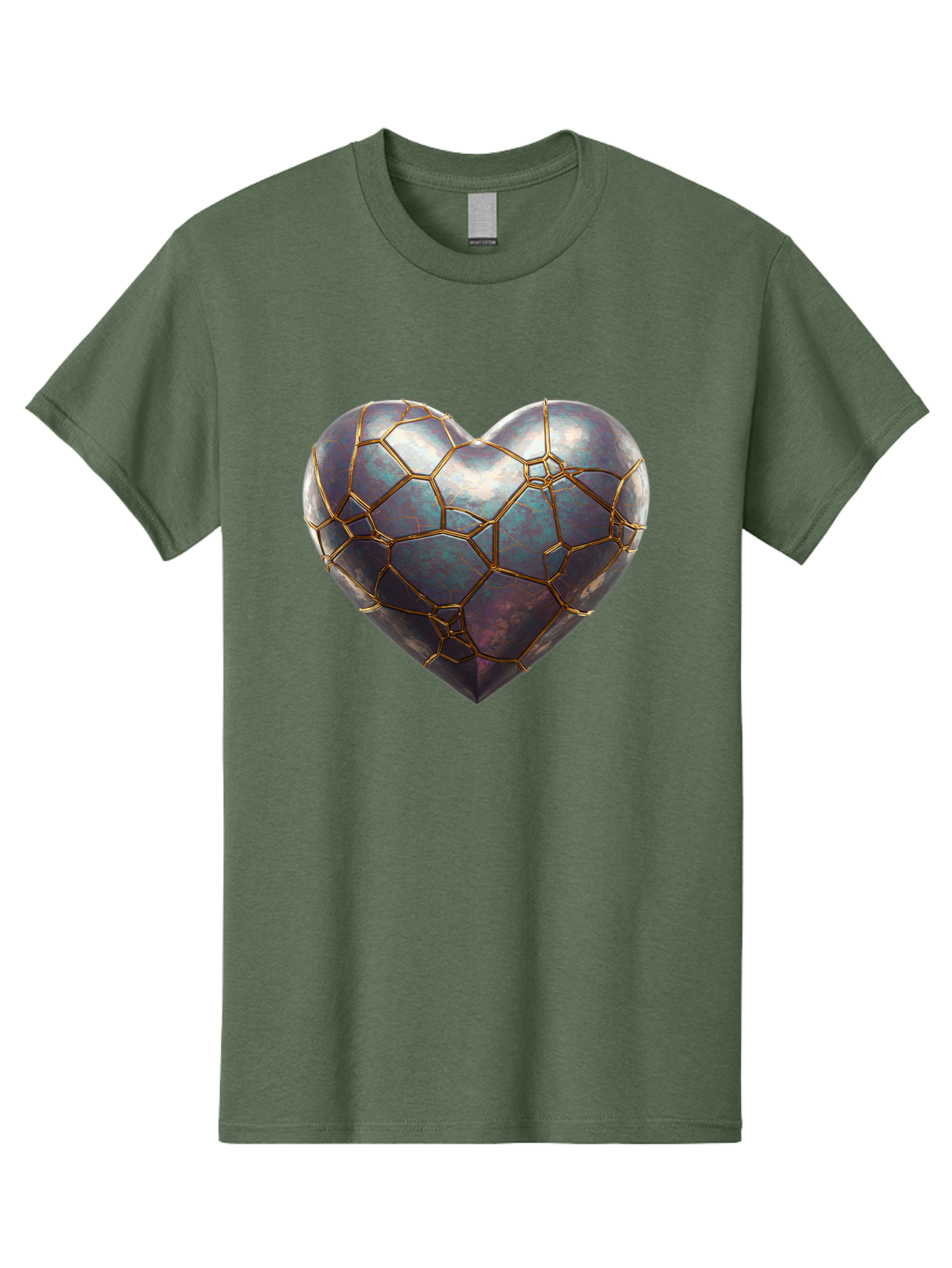 Kintsugi-Heart-3 Men'S Graphic Tee, 100% Cotton, Comfortable Casual Summer Wear, Machine Washable, Kintsugi Art, Broken Heart, Repaired Love, Metallic Heart, Golden Cracks, Fragile Beauty, Symbolic Art, Emotional Healing, Unique Design, Bae058 7