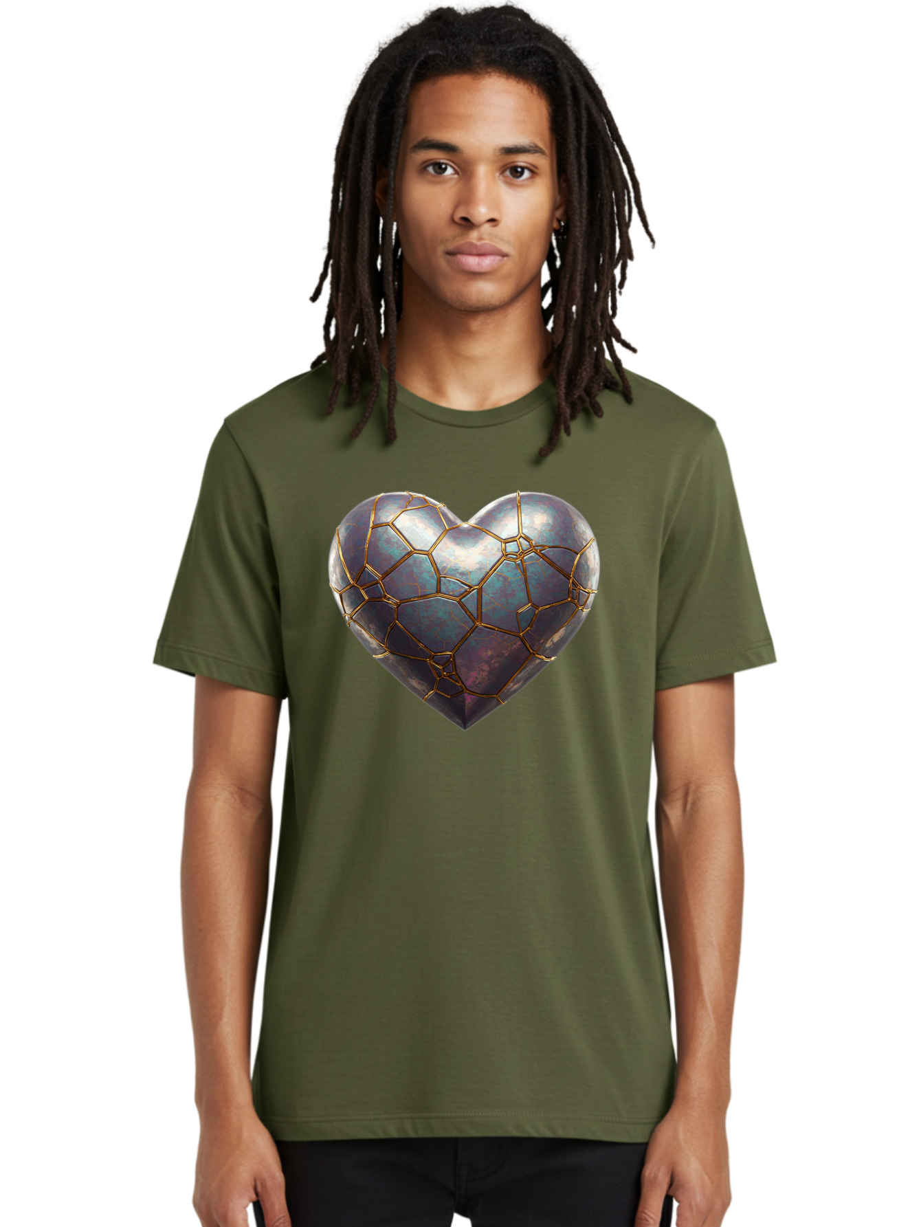 Kintsugi-Heart-3 Men'S Graphic Tee, 100% Cotton, Comfortable Casual Summer Wear, Machine Washable, Kintsugi Art, Broken Heart, Repaired Love, Metallic Heart, Golden Cracks, Fragile Beauty, Symbolic Art, Emotional Healing, Unique Design, Bae058 22