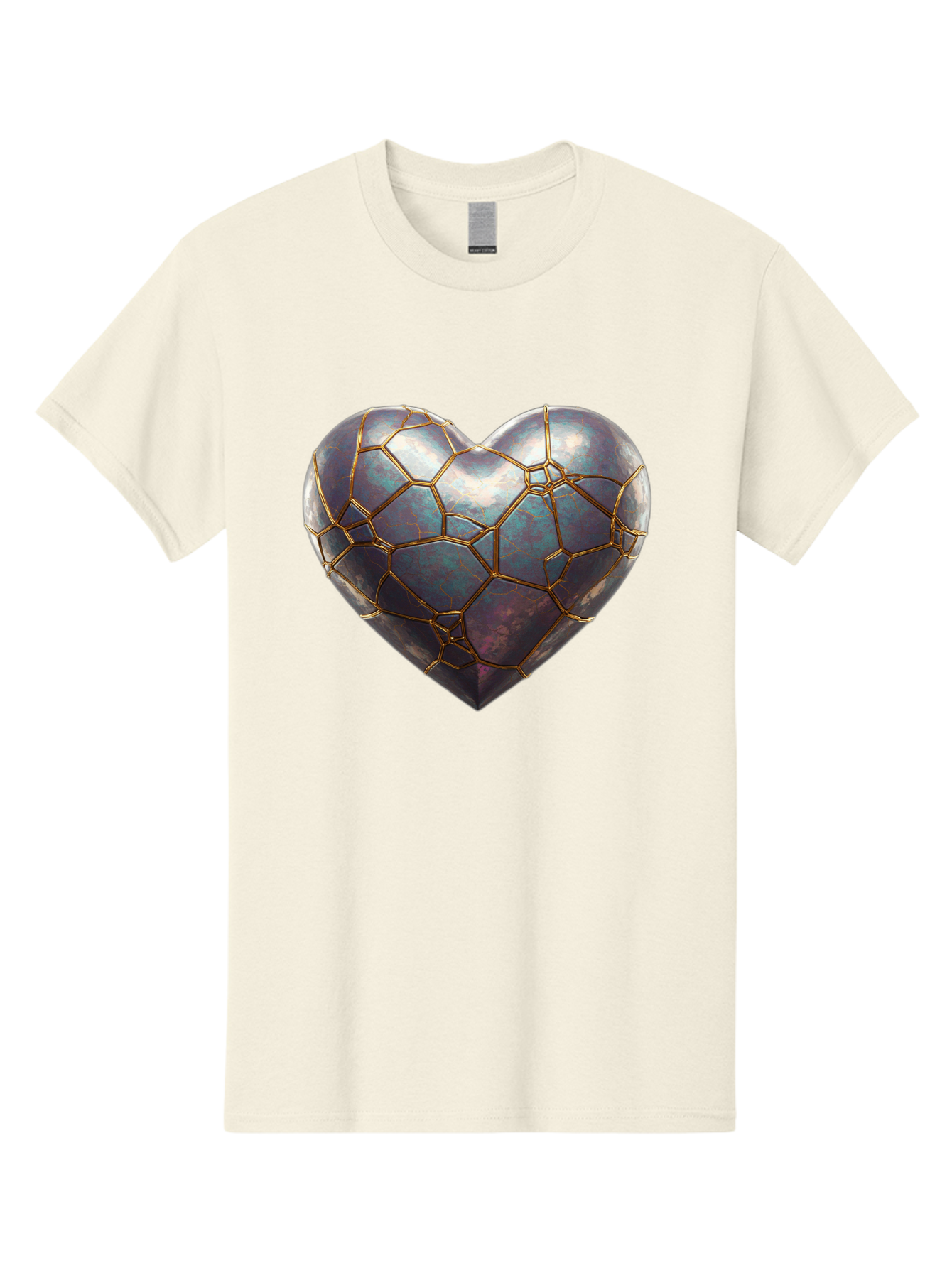 Kintsugi-Heart-3 Men'S Graphic Tee, 100% Cotton, Comfortable Casual Summer Wear, Machine Washable, Kintsugi Art, Broken Heart, Repaired Love, Metallic Heart, Golden Cracks, Fragile Beauty, Symbolic Art, Emotional Healing, Unique Design, Bae058 11