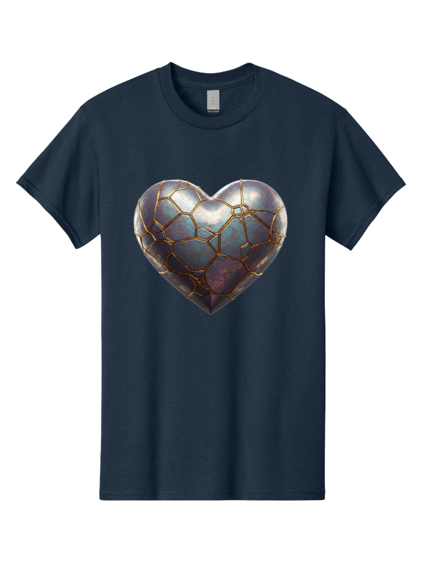 Kintsugi-Heart-3 Men'S Graphic Tee, 100% Cotton, Comfortable Casual Summer Wear, Machine Washable, Kintsugi Art, Broken Heart, Repaired Love, Metallic Heart, Golden Cracks, Fragile Beauty, Symbolic Art, Emotional Healing, Unique Design, Bae058 15