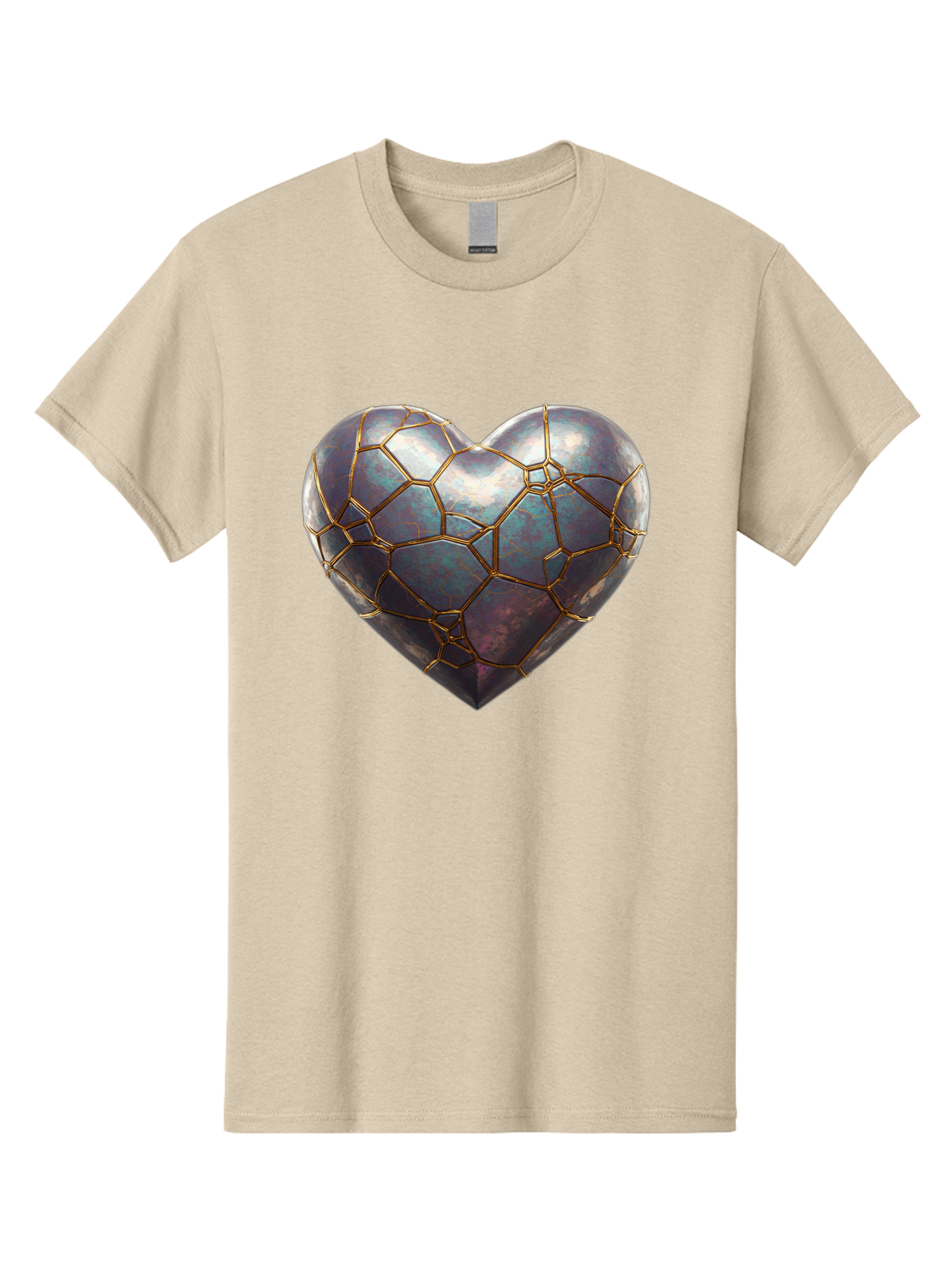 Kintsugi-Heart-3 Men'S Graphic Tee, 100% Cotton, Comfortable Casual Summer Wear, Machine Washable, Kintsugi Art, Broken Heart, Repaired Love, Metallic Heart, Golden Cracks, Fragile Beauty, Symbolic Art, Emotional Healing, Unique Design, Bae058 12