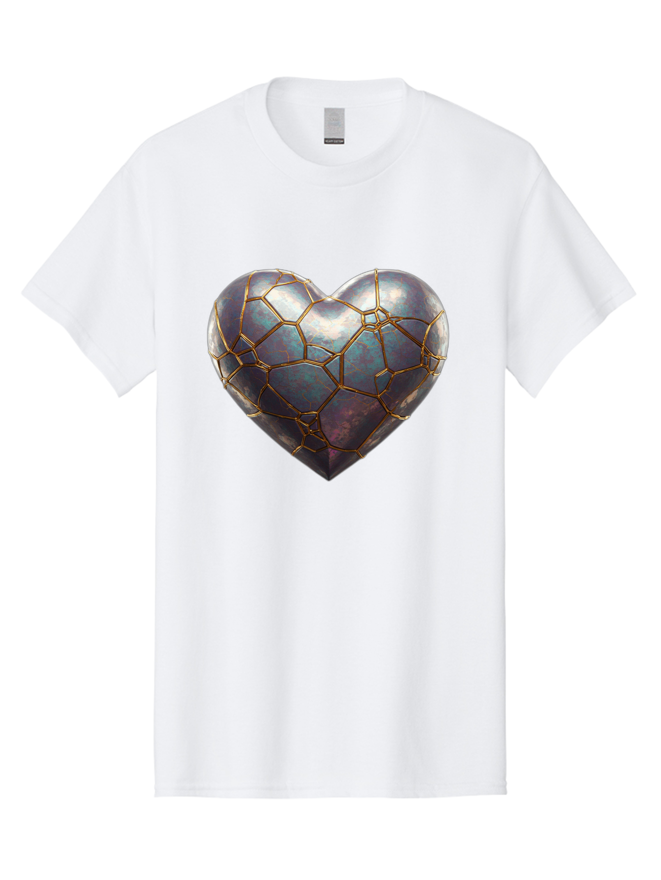 Kintsugi-Heart-3 Men'S Graphic Tee, 100% Cotton, Comfortable Casual Summer Wear, Machine Washable, Kintsugi Art, Broken Heart, Repaired Love, Metallic Heart, Golden Cracks, Fragile Beauty, Symbolic Art, Emotional Healing, Unique Design, Bae058 3