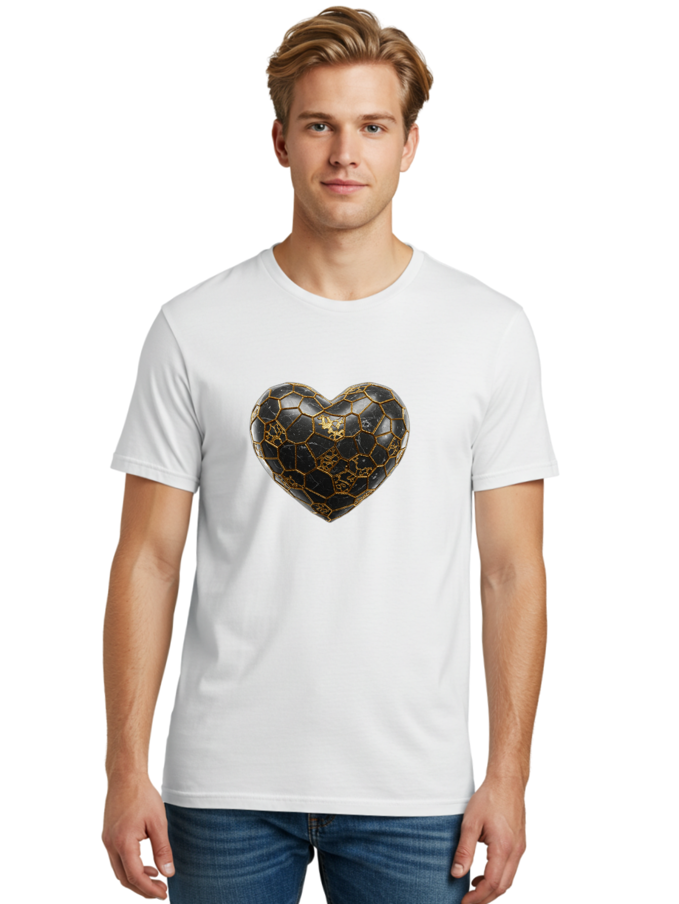 Kintsugi-Heart-4 Men'S Graphic Tee, 100% Cotton, Comfortable Casual Summer Wear, Machine Washable, Kintsugi Heart, Broken Heart, Golden Repair, Black Ceramic, Mended Love, Imperfect Beauty, Artisanal Craftsmanship, Unique Design, Bae059 25