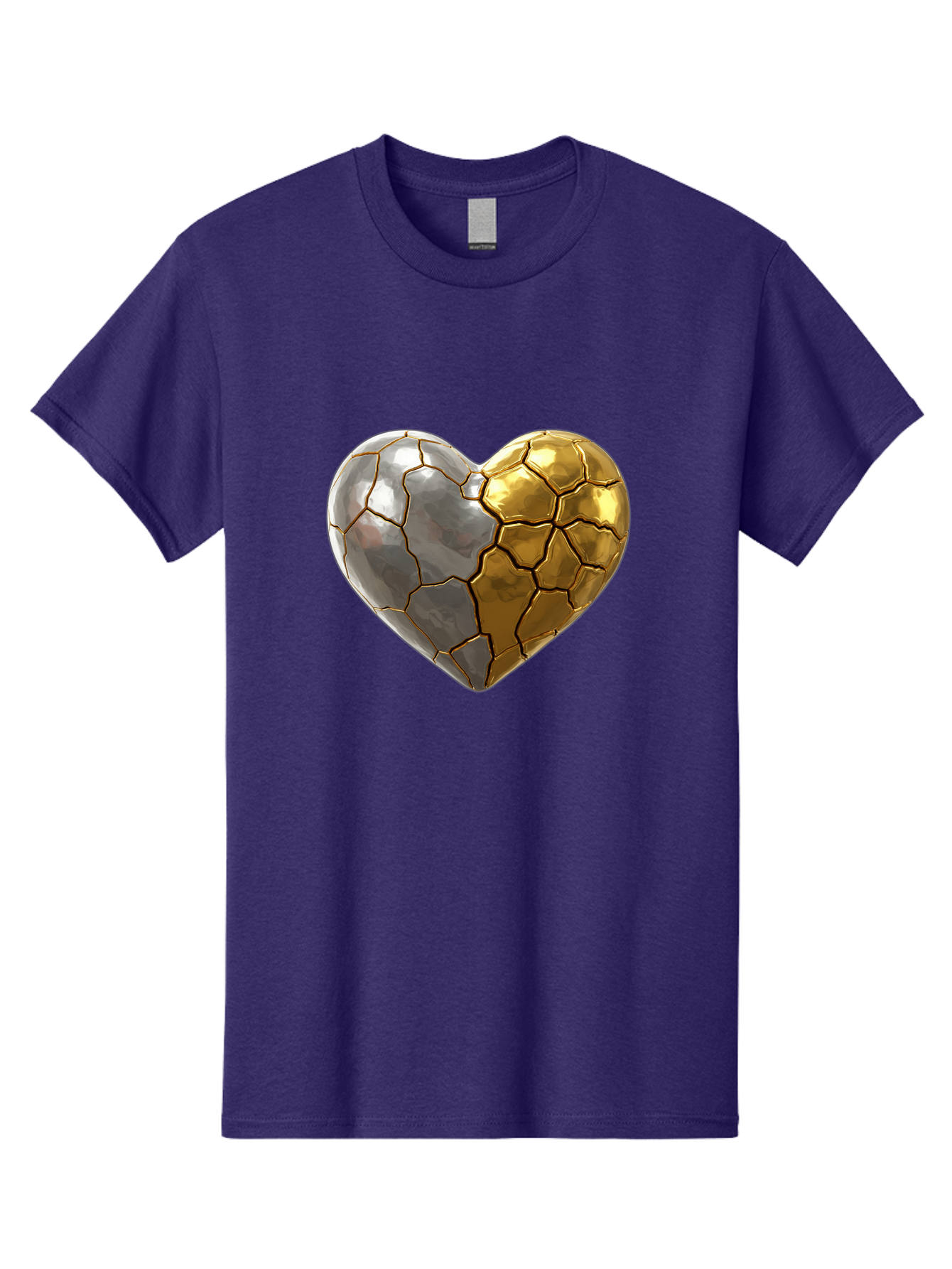 Kintsugi-Heart-5 Men'S Graphic Tee, 100% Cotton, Comfortable Casual Summer Wear, Machine Washable, Heart Shape, Metal Surface, Cracked Texture, Silver And Gold Elements, Kintsugi Effect, Love Symbol, Metallic Design, Broken Heart, Bae060 10