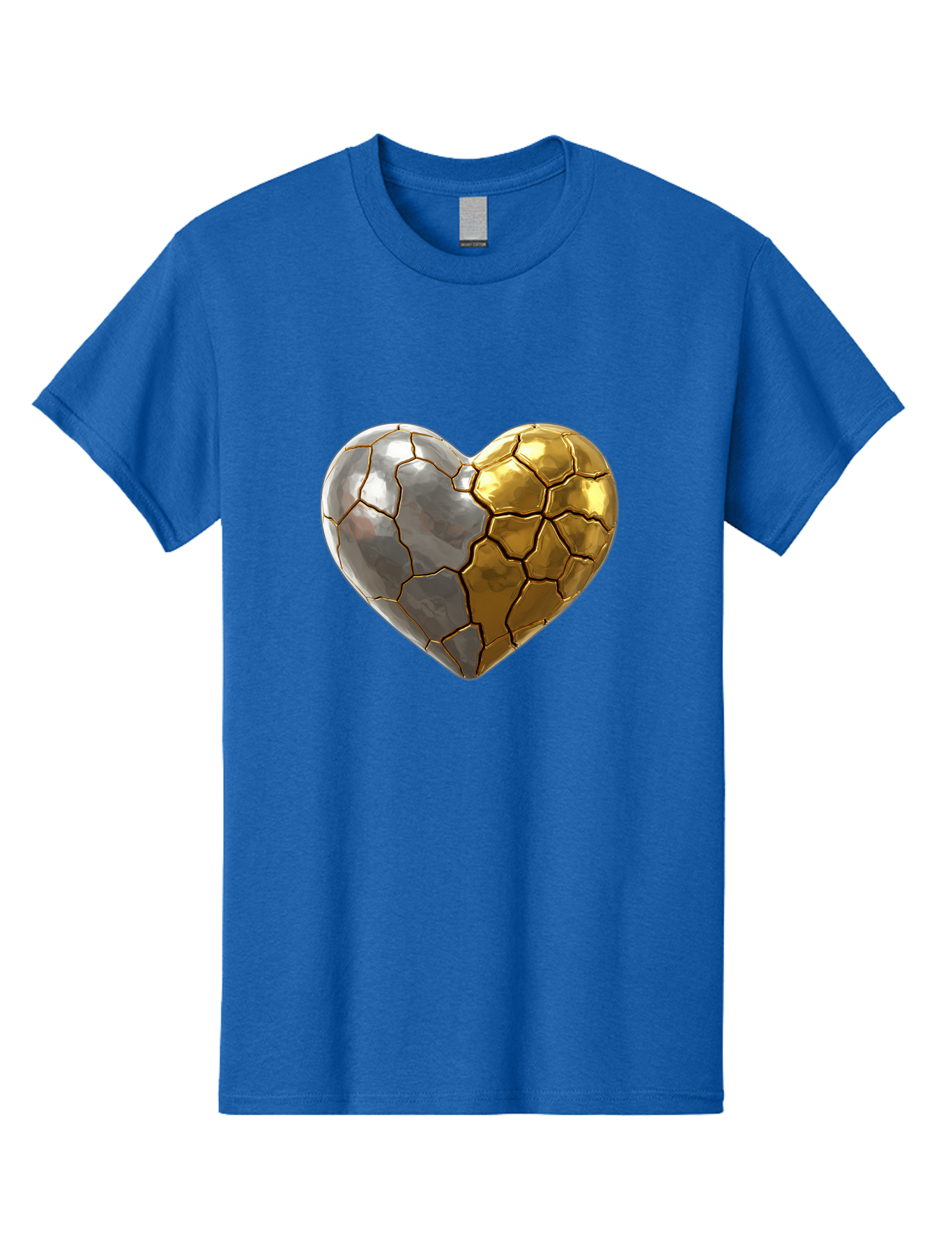 Kintsugi-Heart-5 Men'S Graphic Tee, 100% Cotton, Comfortable Casual Summer Wear, Machine Washable, Heart Shape, Metal Surface, Cracked Texture, Silver And Gold Elements, Kintsugi Effect, Love Symbol, Metallic Design, Broken Heart, Bae060 6