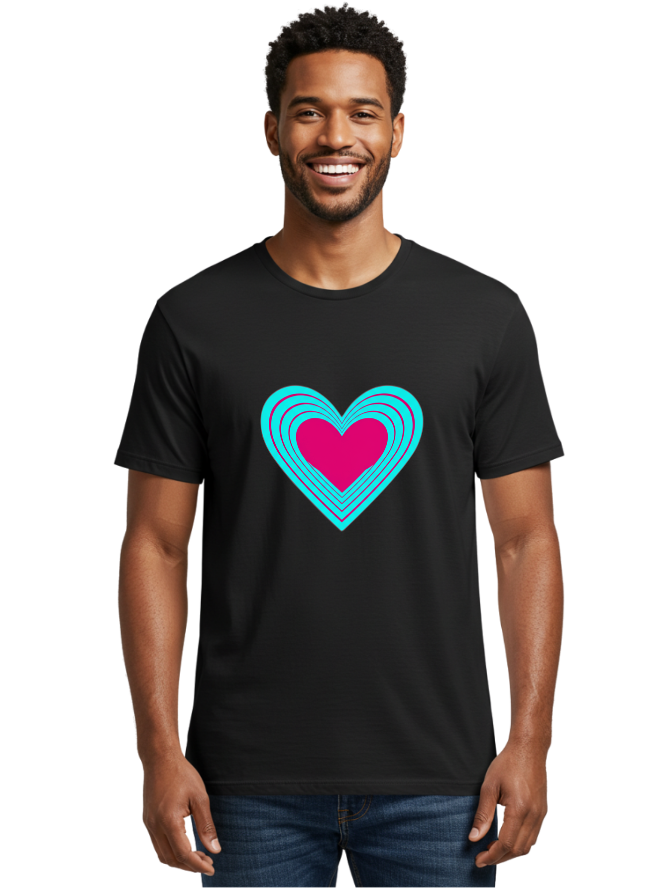 Layered-Heart Men'S Graphic Tee, 100% Cotton, Comfortable Casual Summer Wear, Machine Washable, Layered Heart, Pink And Blue Heart, Love Symbol, Valentine'S Day, Heart Shape, Digital Art, Graphic Design, Layered Effect Bae065 28