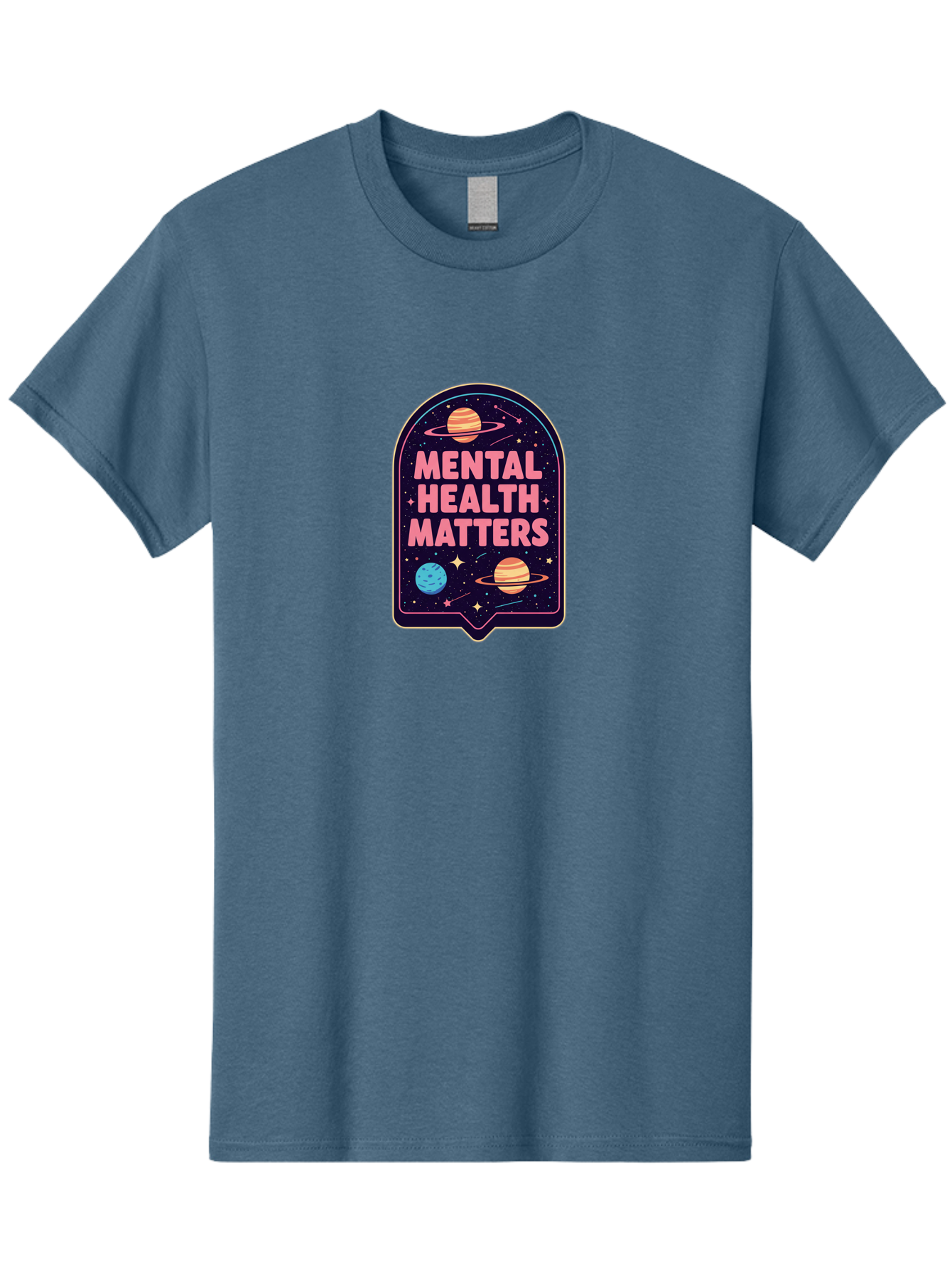 Mental-Health-Matters-4 Men'S Graphic Tee, 100% Cotton, Comfortable Casual Summer Wear, Machine Washable, Mental Health Awareness, Motivational Quote, Celestial Theme, Pink Text, Outer Space Design, Stars, Planets, Mental Wellness, Self Care, Bae069 11