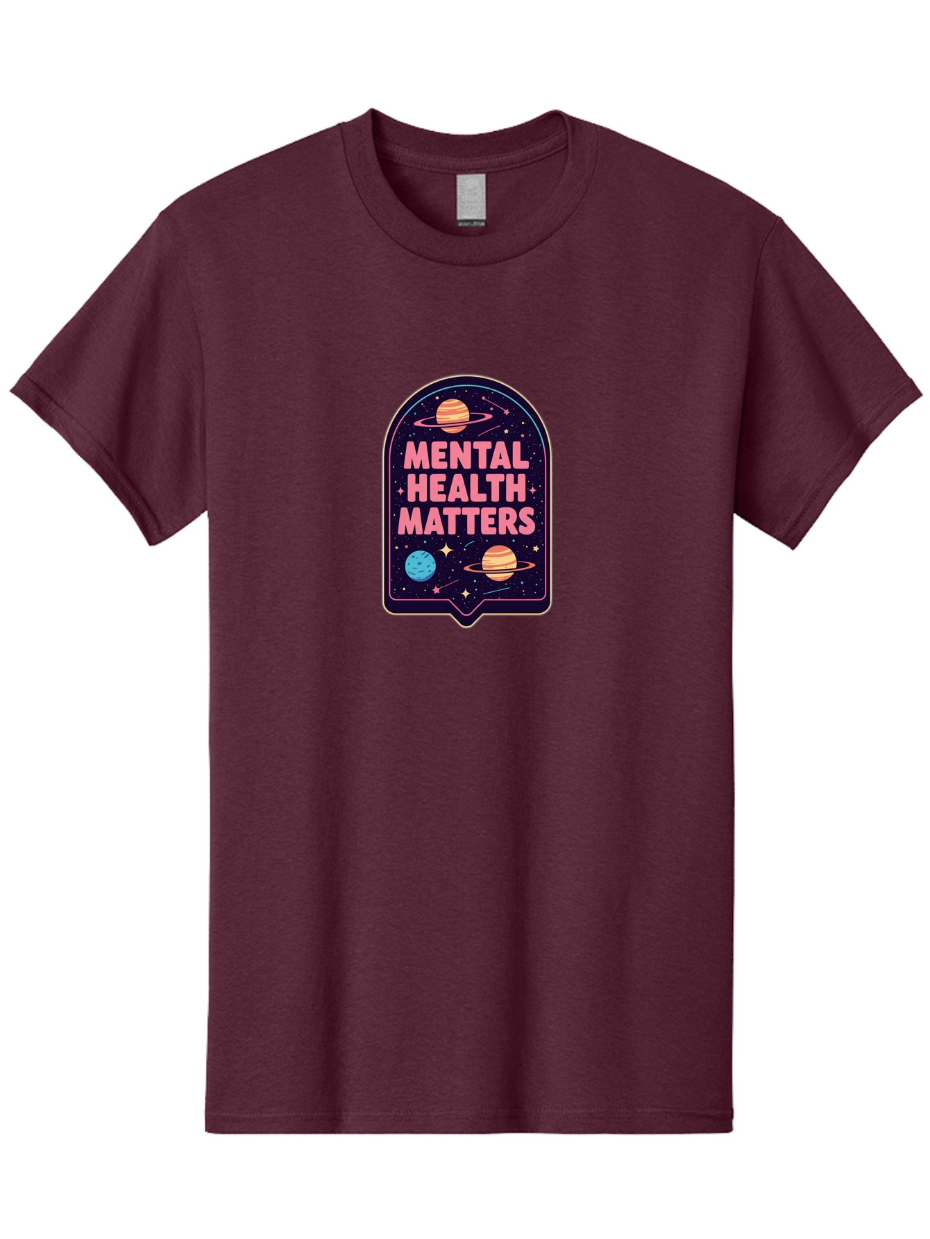 Mental-Health-Matters-4 Men'S Graphic Tee, 100% Cotton, Comfortable Casual Summer Wear, Machine Washable, Mental Health Awareness, Motivational Quote, Celestial Theme, Pink Text, Outer Space Design, Stars, Planets, Mental Wellness, Self Care, Bae069 9