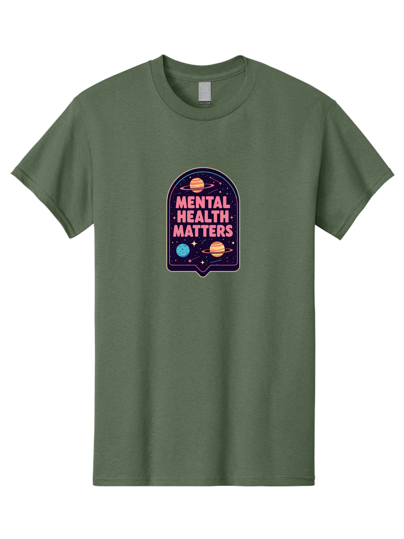 Mental-Health-Matters-4 Men'S Graphic Tee, 100% Cotton, Comfortable Casual Summer Wear, Machine Washable, Mental Health Awareness, Motivational Quote, Celestial Theme, Pink Text, Outer Space Design, Stars, Planets, Mental Wellness, Self Care, Bae069 10