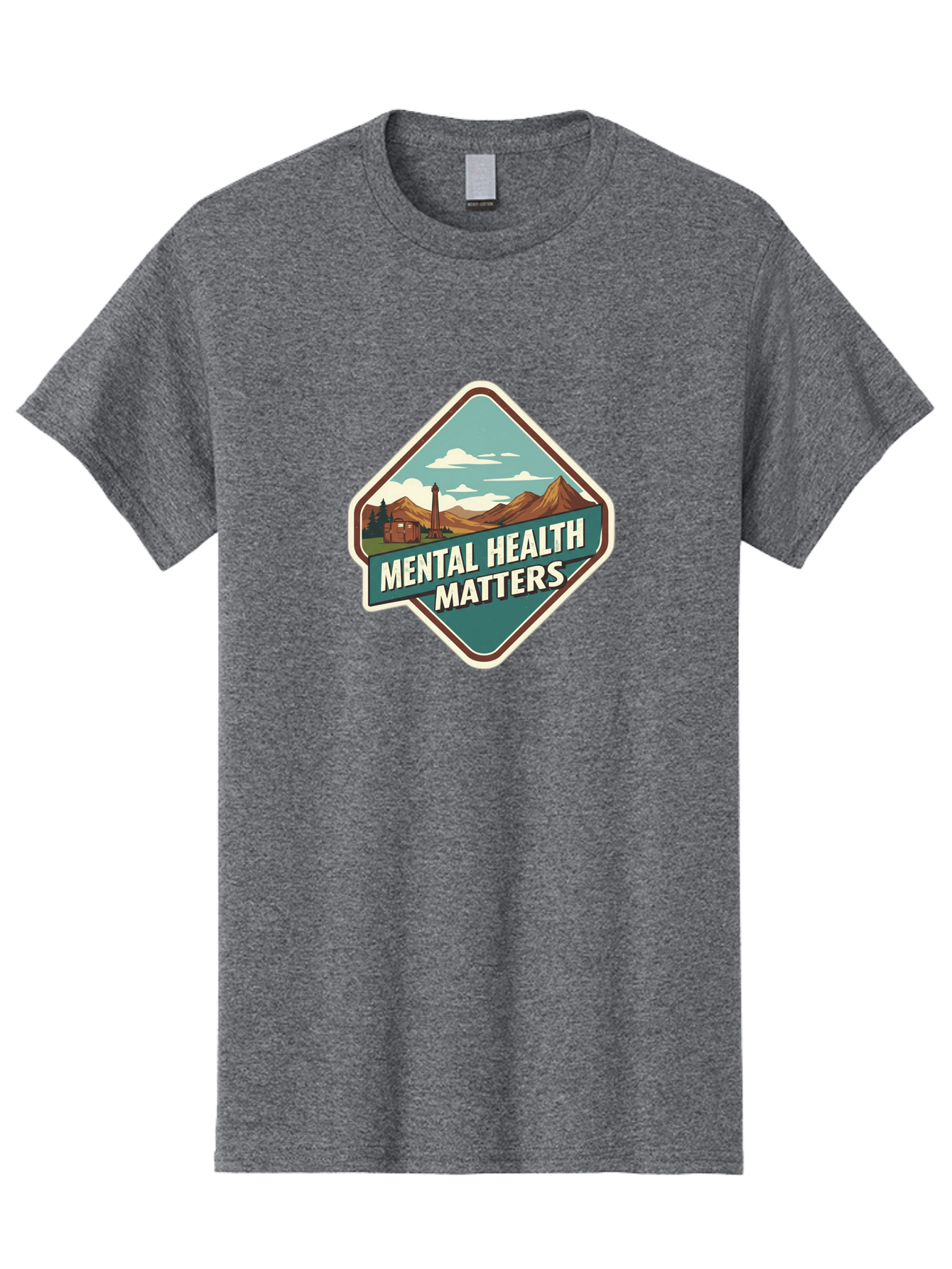 Mental-Health-Matters-5 Men'S Graphic Tee, 100% Cotton, Comfortable Casual Summer Wear, Machine Washable, Mental Health Awareness, Rural Landscape, Mountains, Cloudy Sky, Lighthouse, Mental Health Matters, Self-Care, Wellness, Mindfulness, Bae070 11